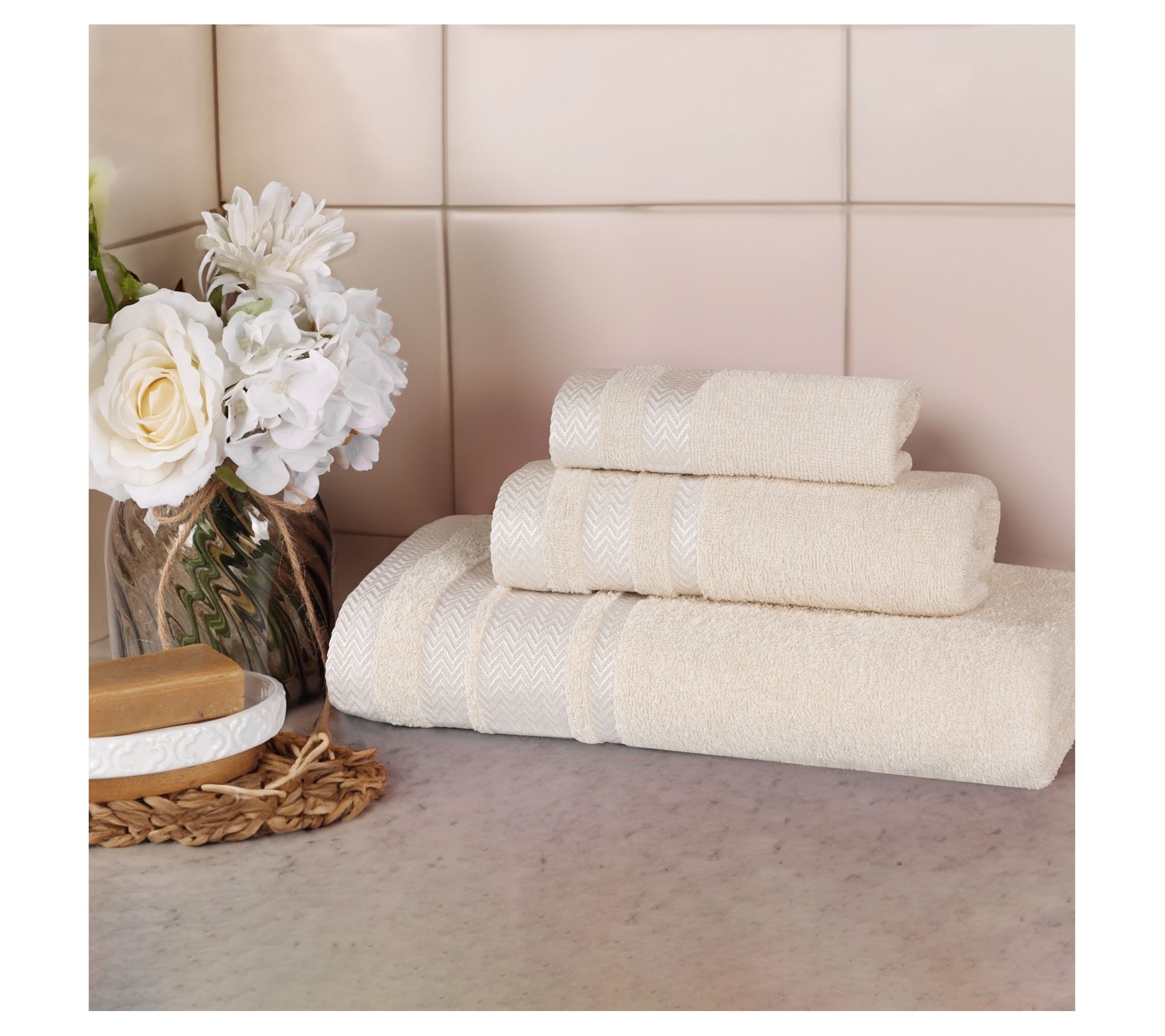 Superior 3pc Zero Twist Cotton Dobby Border Soft Towel Set