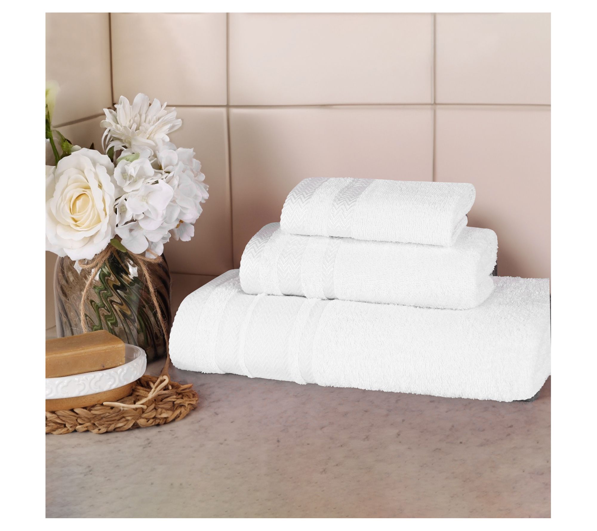 Superior 3pc Zero Twist Cotton Dobby Border Soft Towel Set