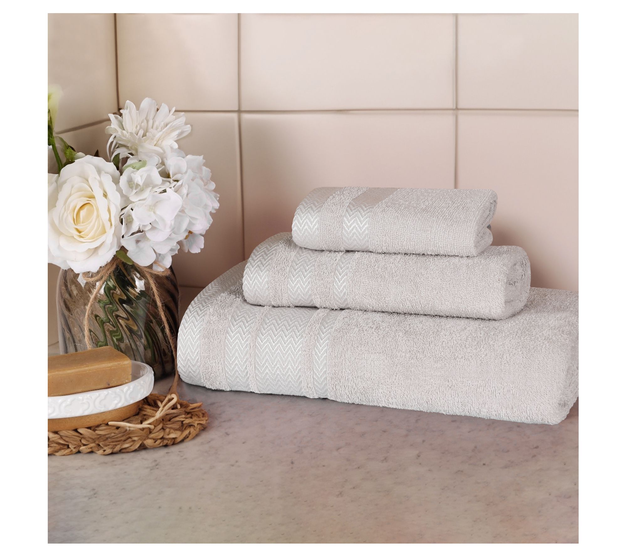 Superior 3pc Zero Twist Cotton Dobby Border Soft Towel Set