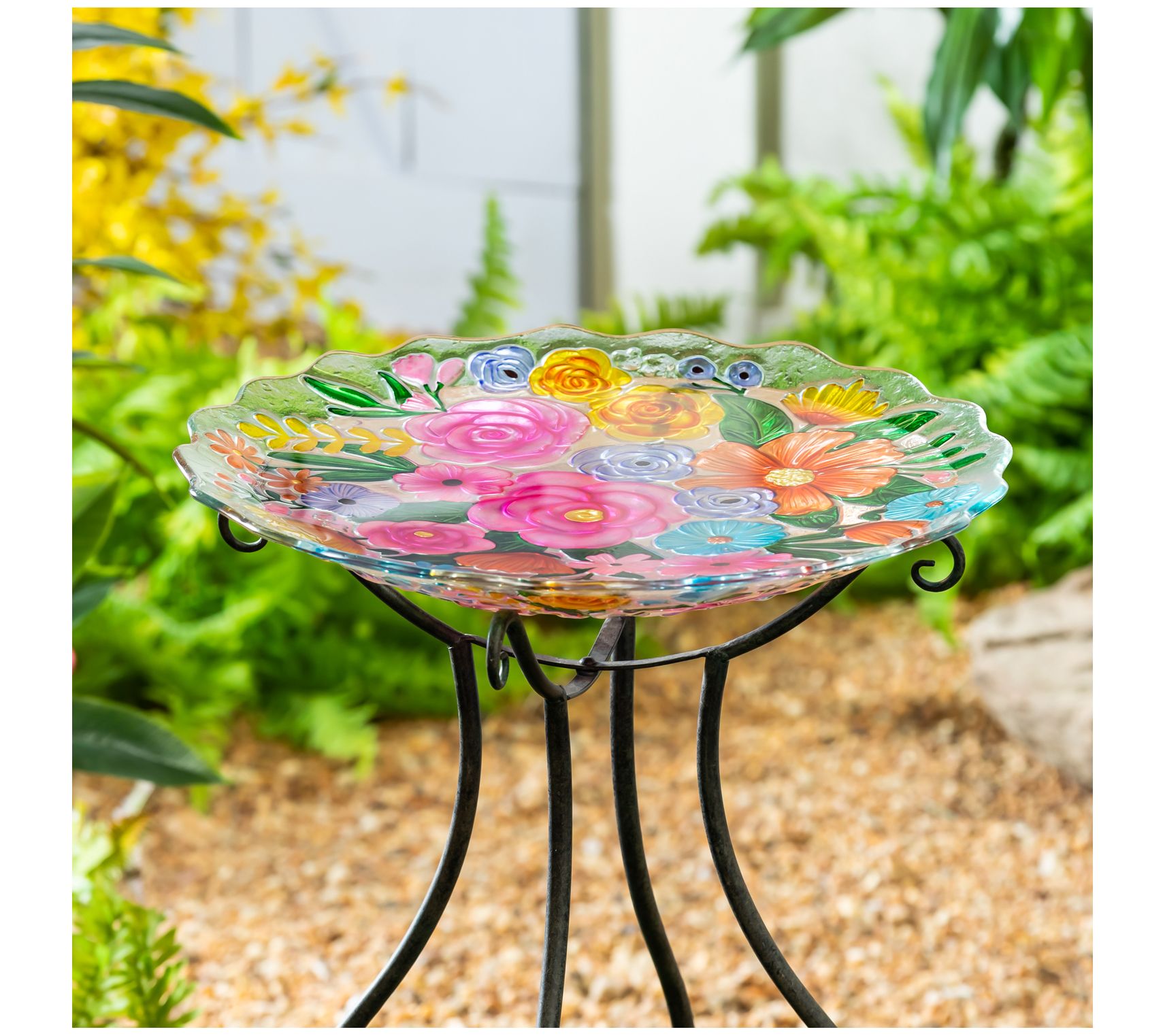Evergreen 18" Bundle of Flowers Bird Bath