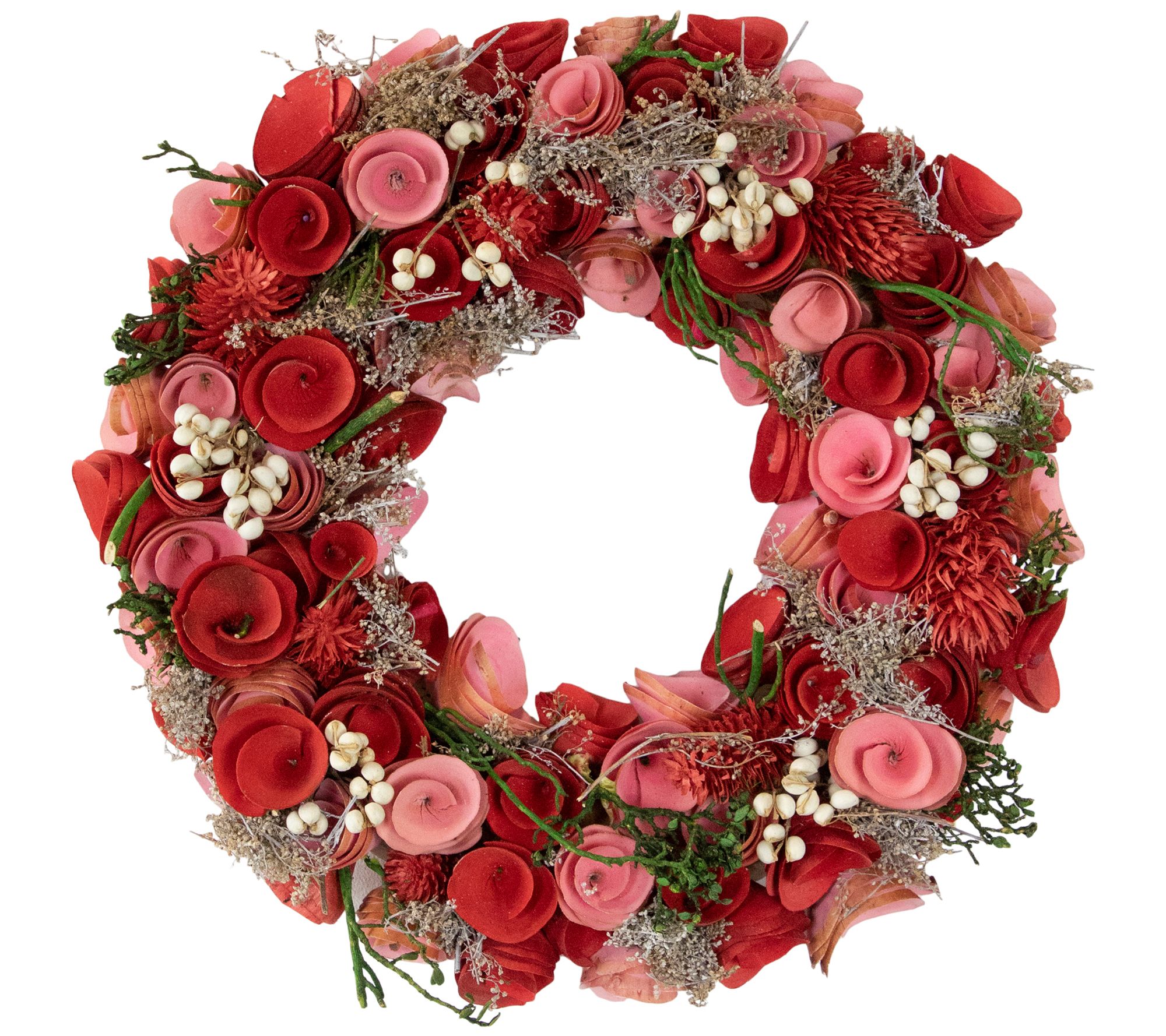 Northlight Pink and Red Wooden Roses Artificial Wreath