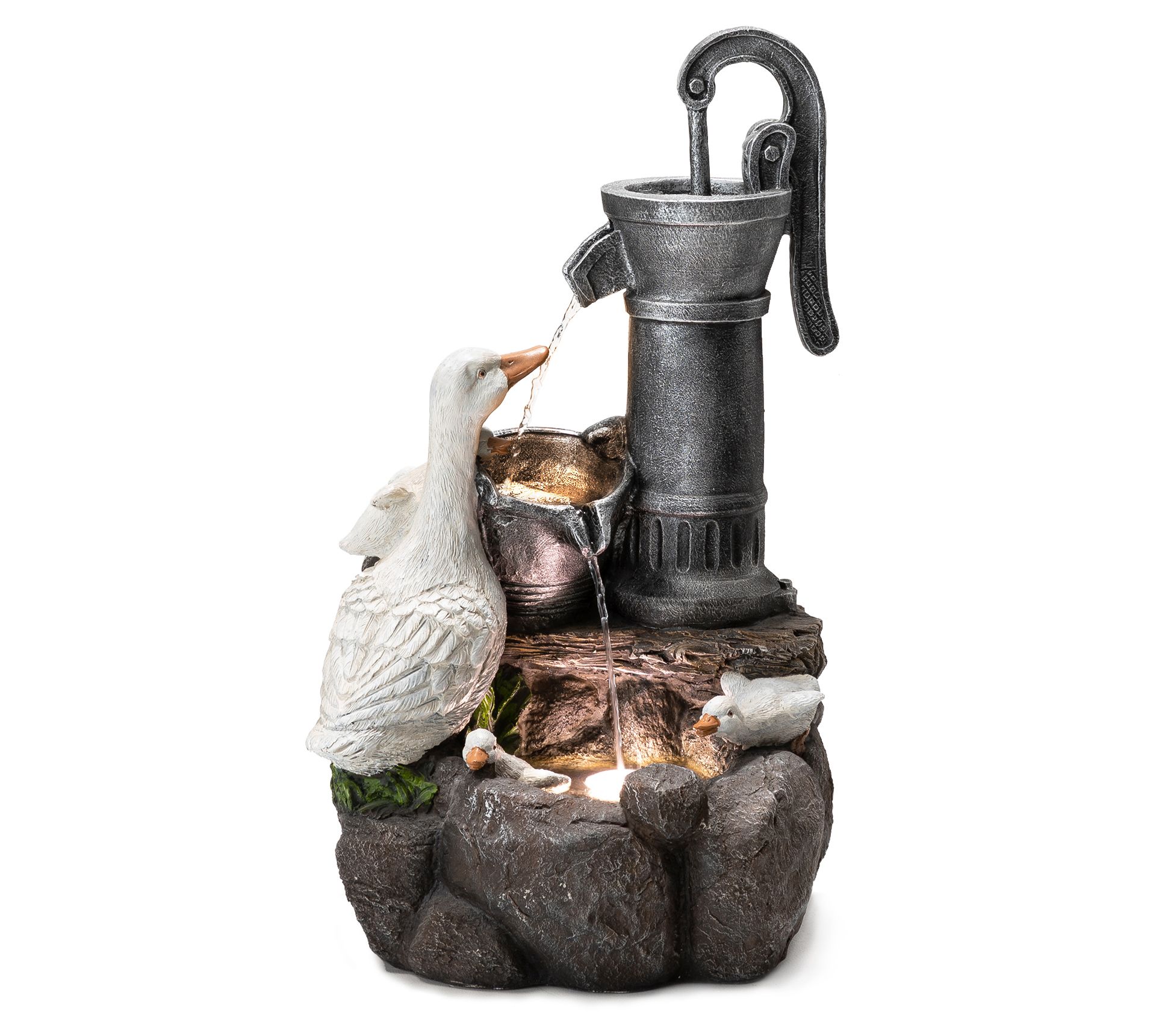 Glitzhome Sipping Duck Family At The Water PumpLED Fountain - QVC.com