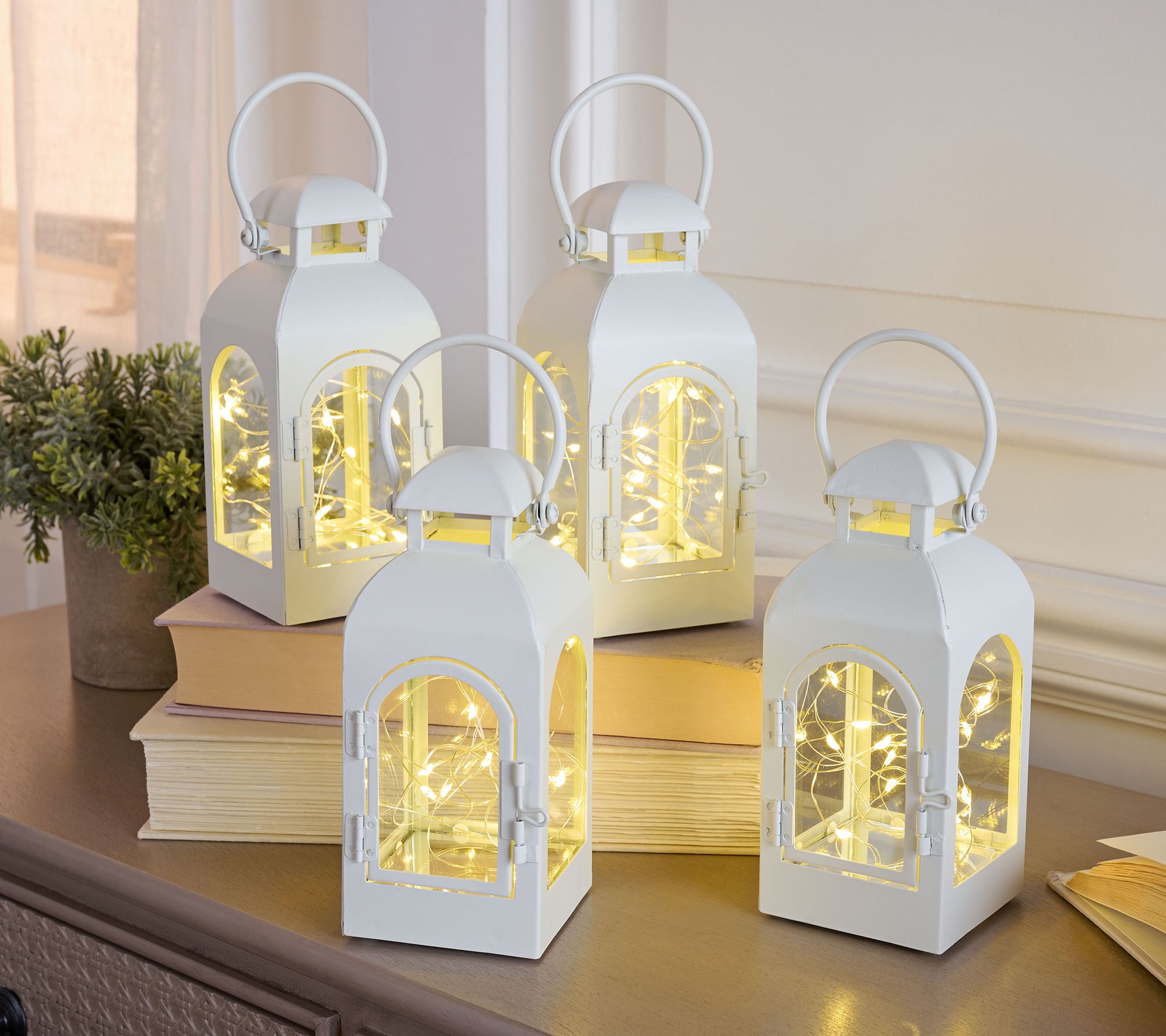 Set of (4) 6" Fairy Light Lanterns with 8 Toppers by Valerie