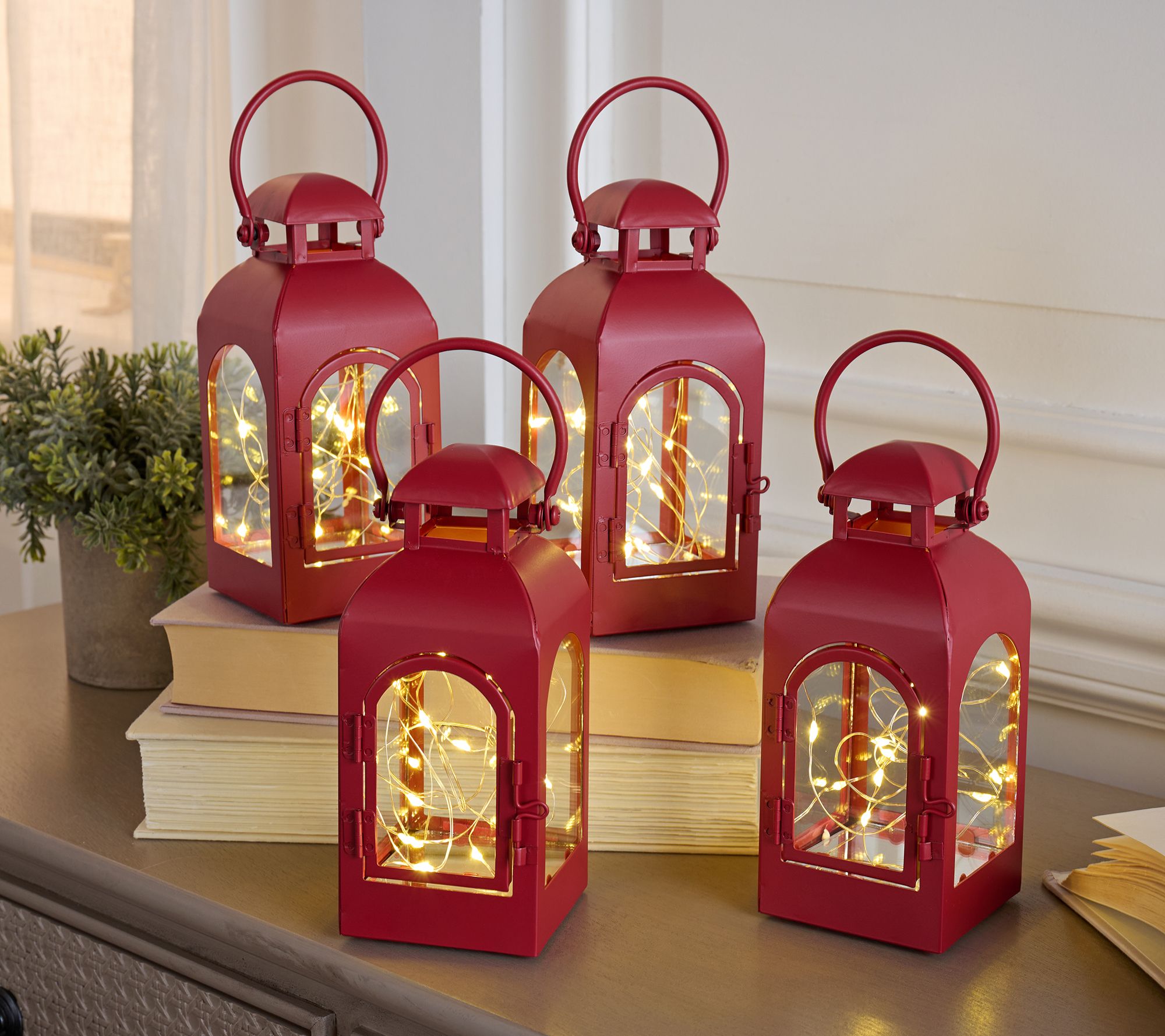 Set of (4) 6" Fairy Light Lanterns with 8 Toppers by Valerie