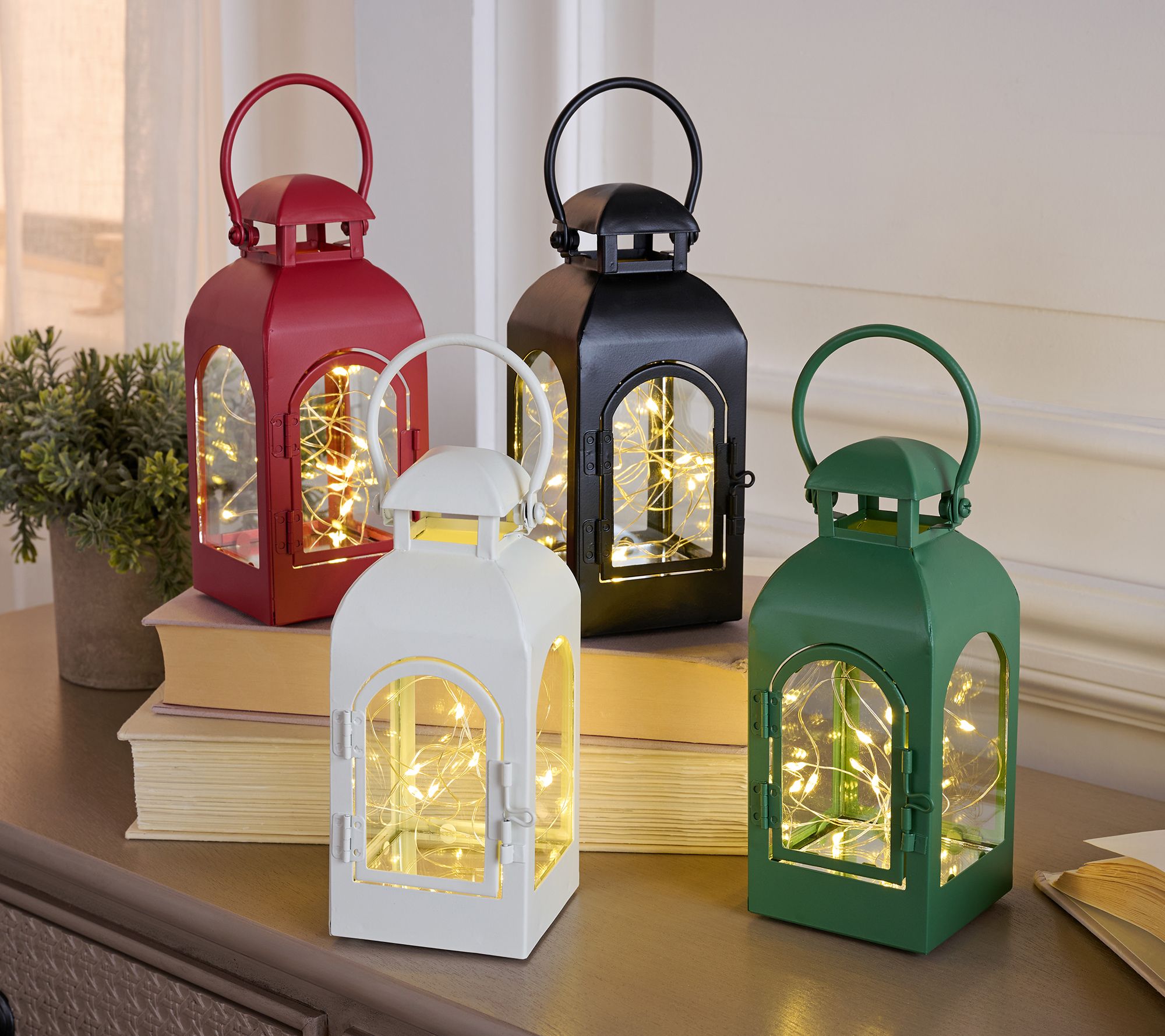 Set of (4) 6" Fairy Light Lanterns with 8 Toppers by Valerie