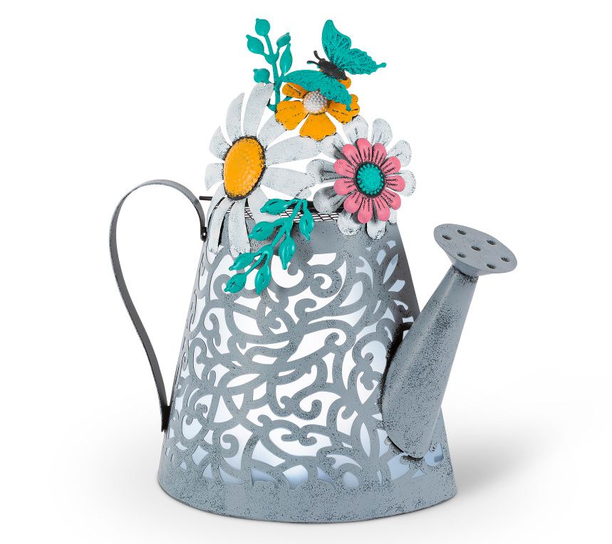 15 in. Solar Light Gray Watering Can Decor by Garden Meadow