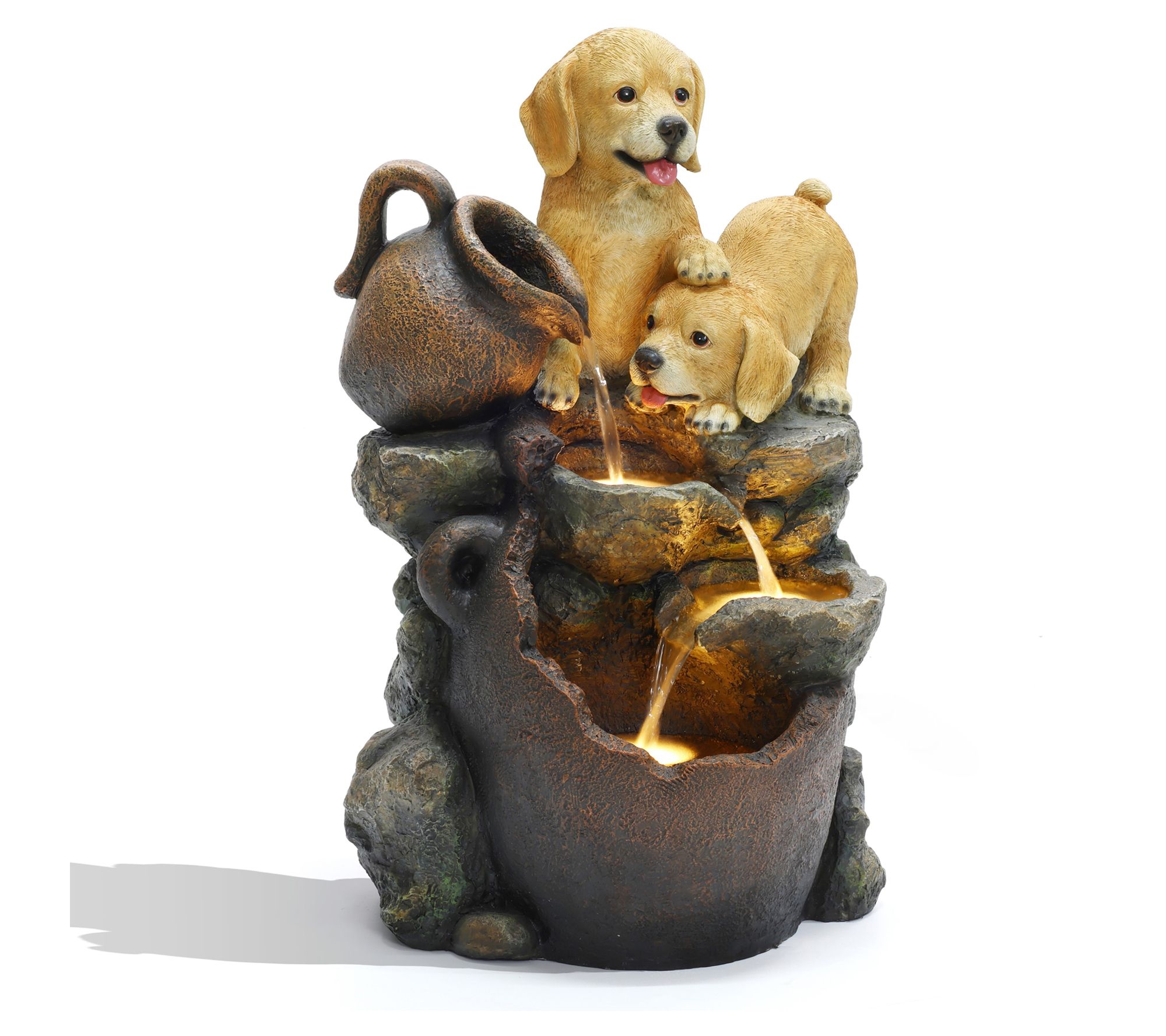 LuxenHome Puppy Friends Farmhouse Resin OutdoorFountain
