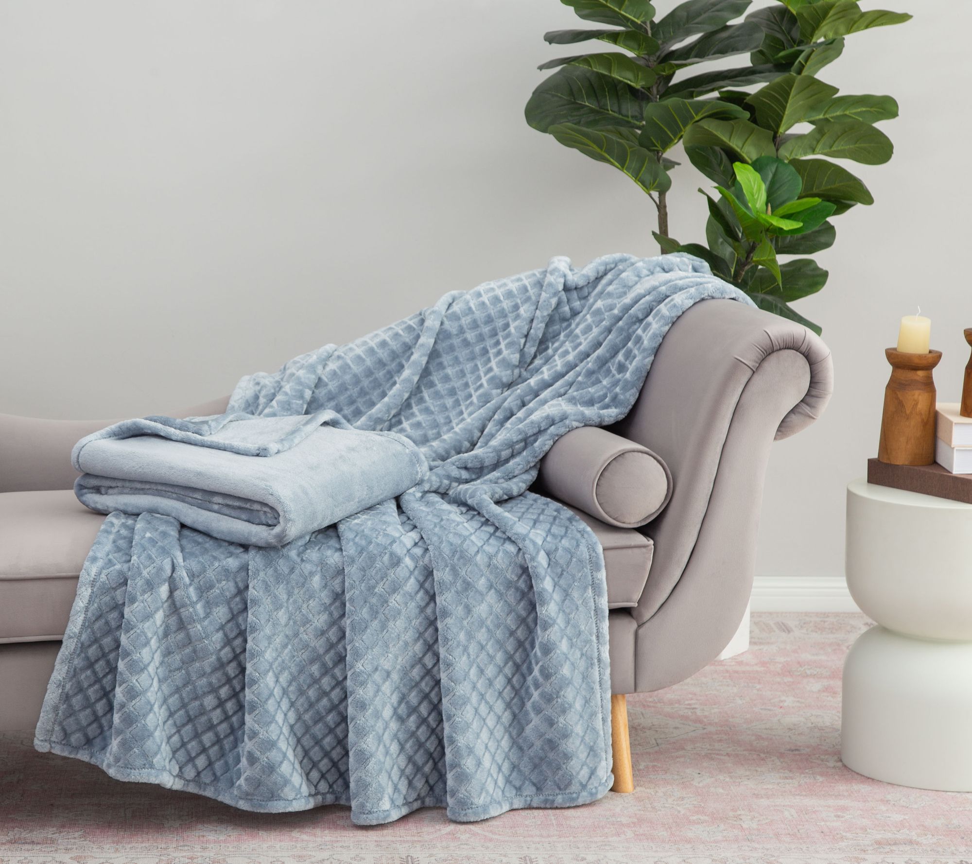 Berkshire Set of 2 Shiny Velvetsoft Airblown Check 60x70 Throws