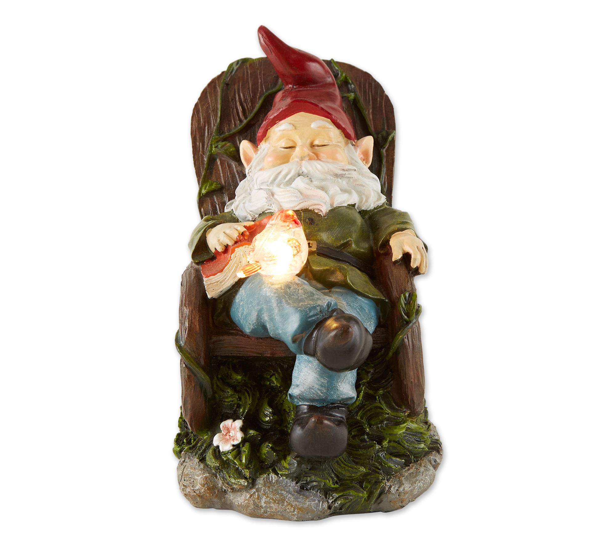 Zingz & Thingz Red Bird Rocking Chair Gnome Sol ar Statue