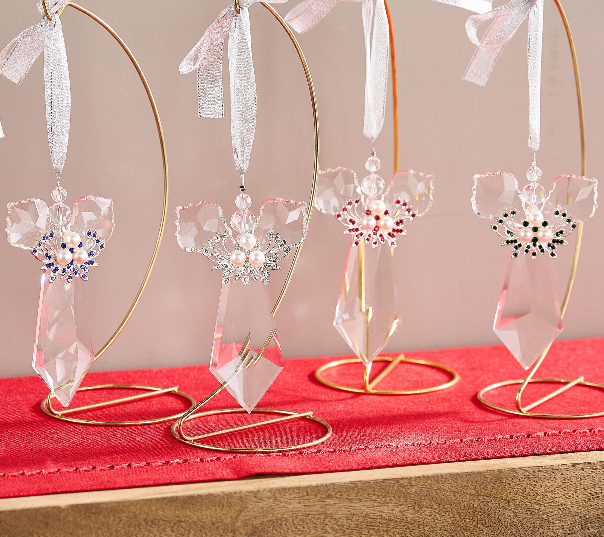 "As Is" Set of 4 Faceted Glass Angel Ornaments by Valerie
