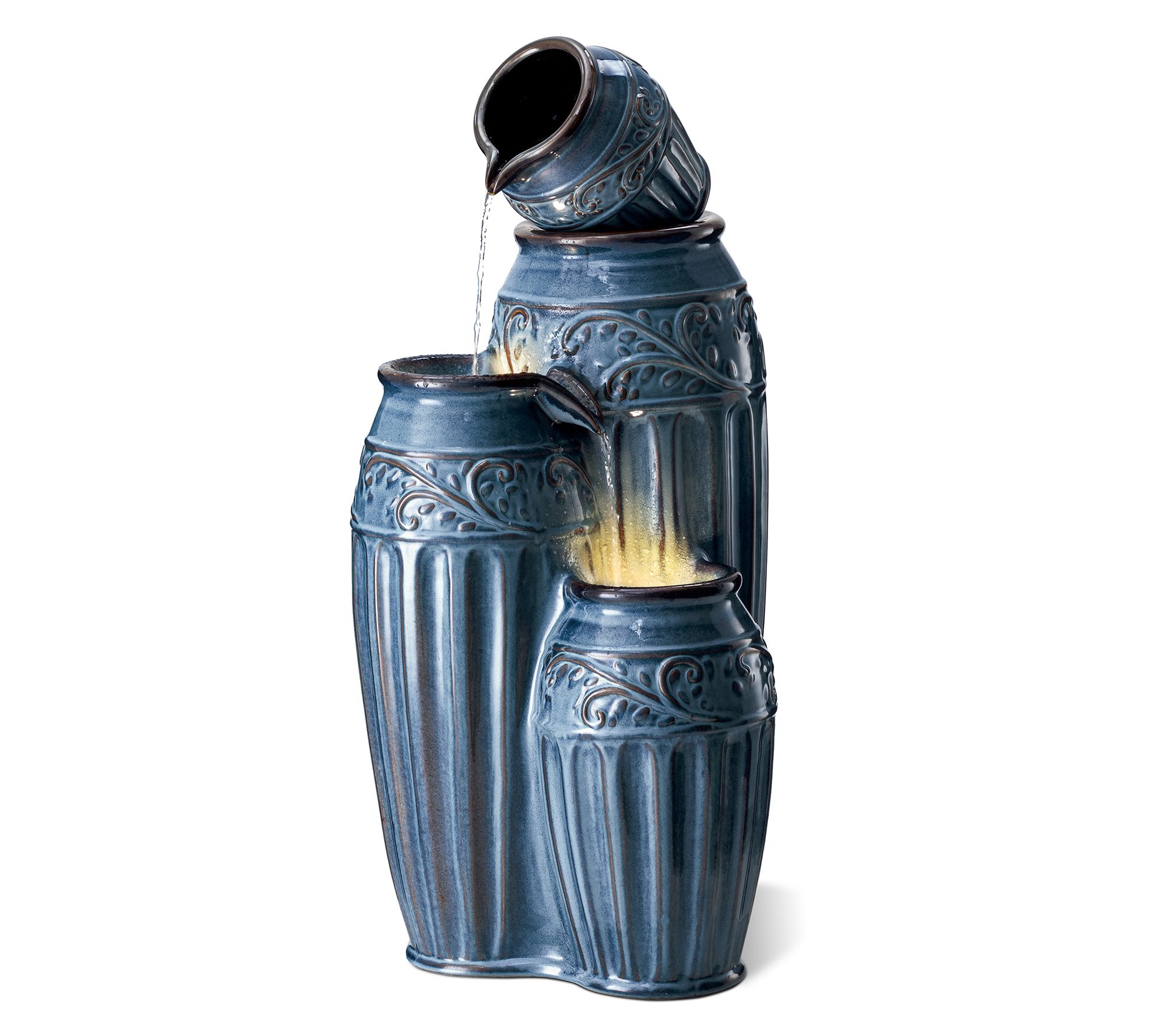 Glitzhome 36" LED Lighted 4-Tiered Glazed Outdoor Fountain