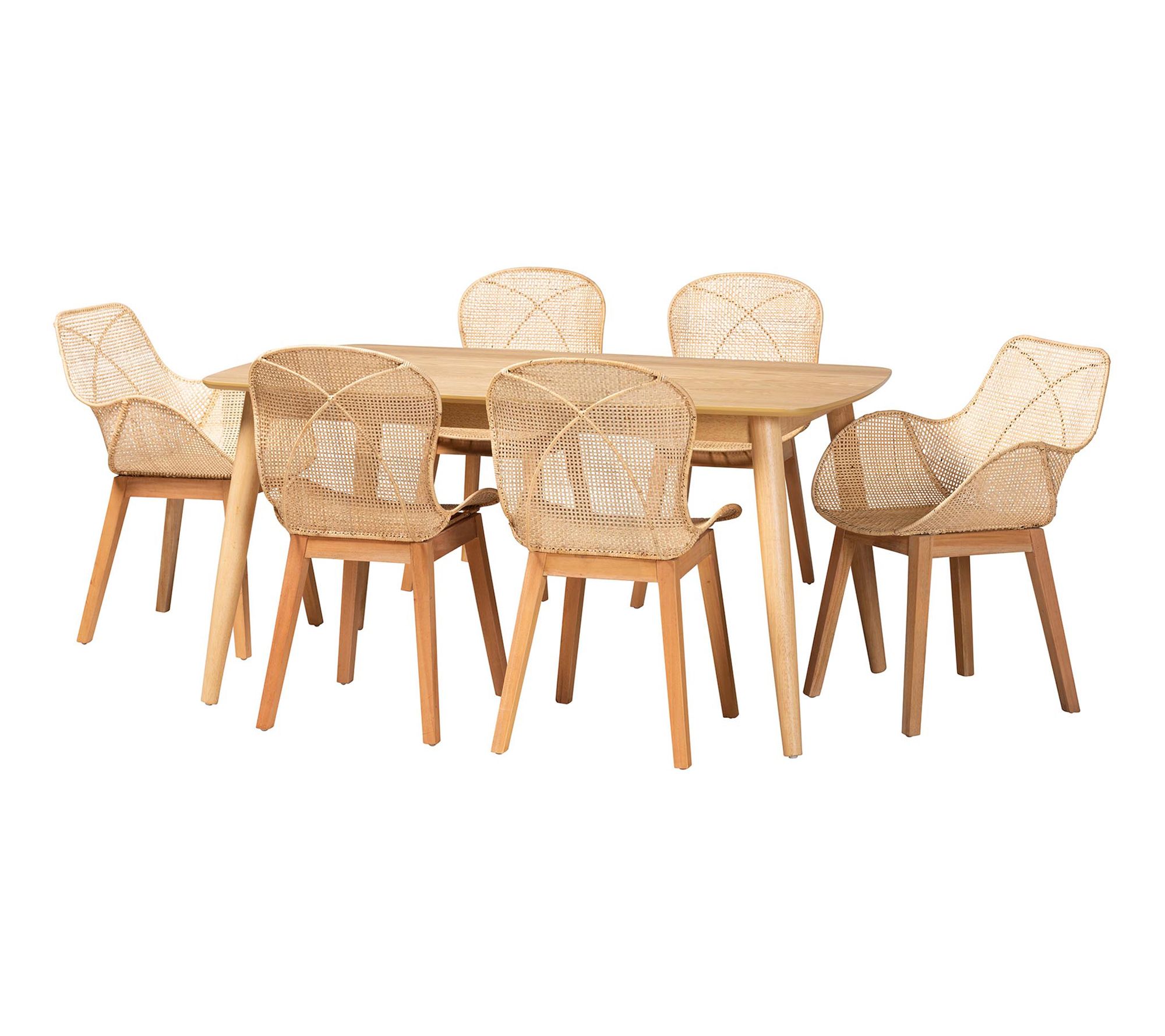bali & pari Emmali Brown Wood and Rattan 7-Piece Dining Set