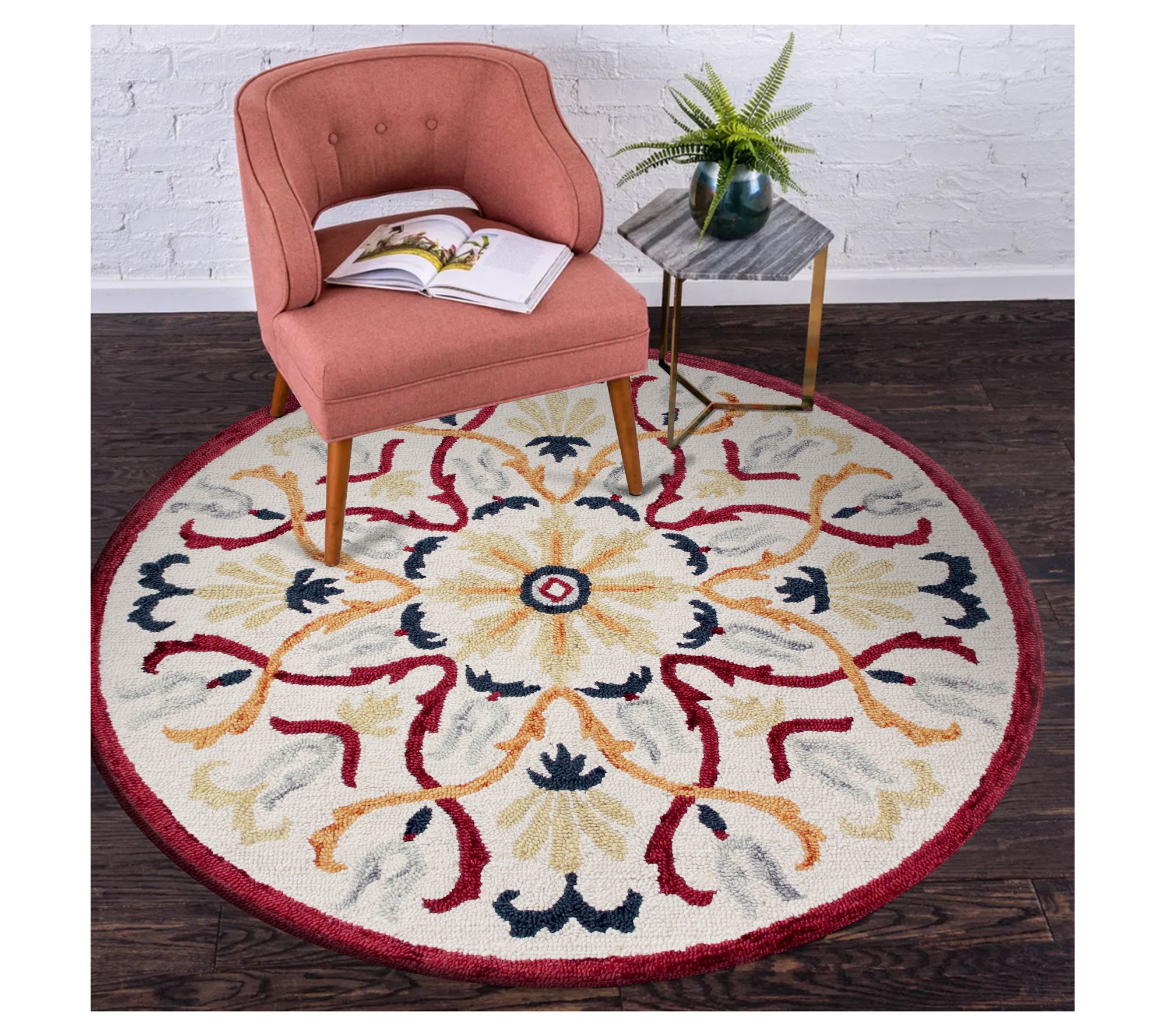 Ox Bay Geometric Vintage Hand-Tufted Wool Indoor Rug, 4' Round