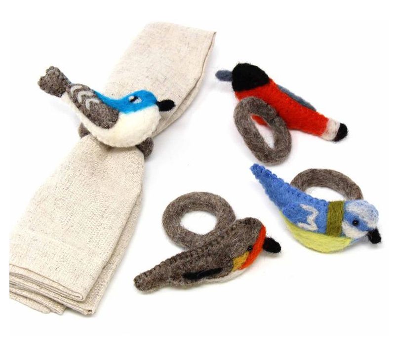 Global Crafts Set of 4 Felt Bird Napkin Rings