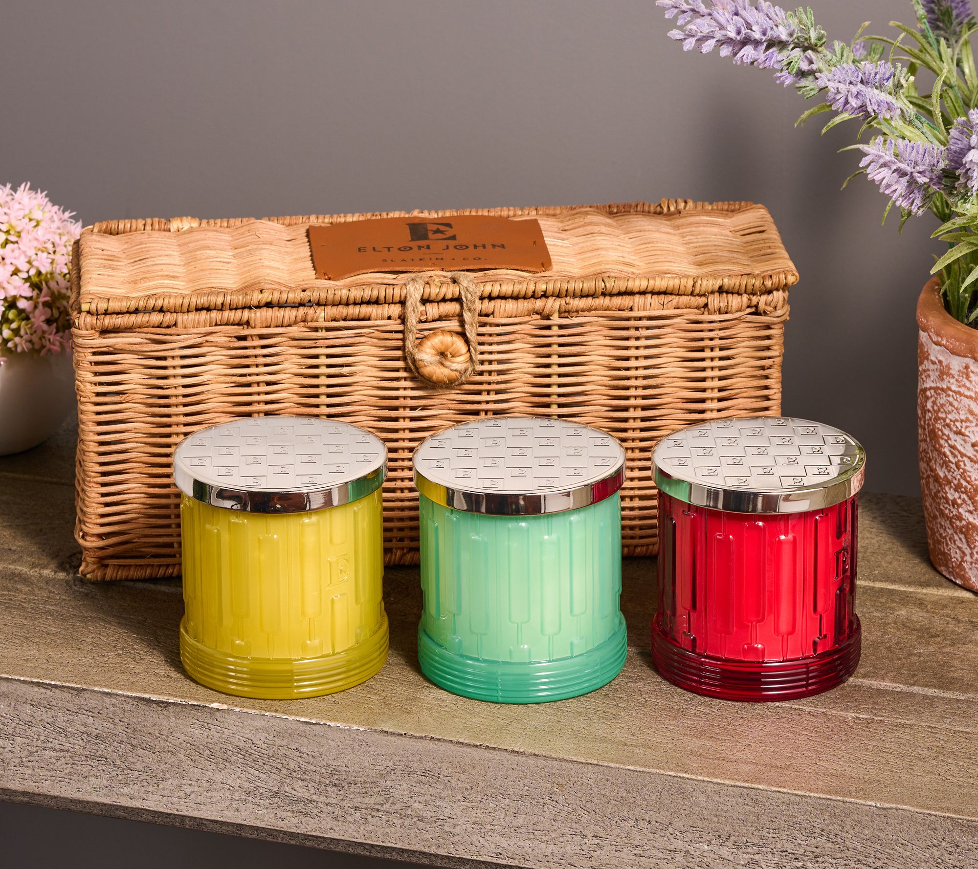 "As Is" Elton John by Slatkin + Co. S/3 8oz Woodside English Hamper