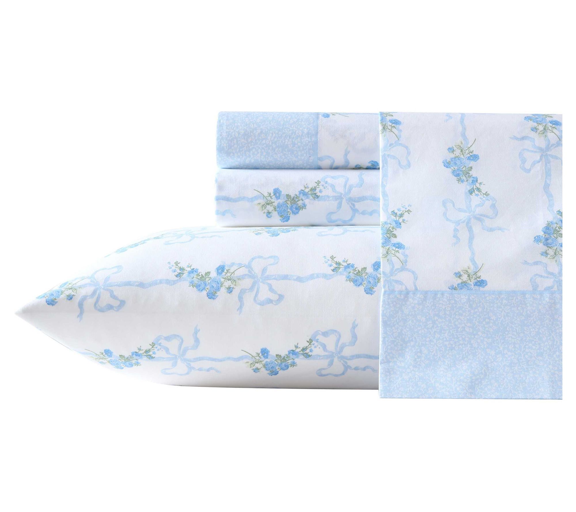 Laura Ashley Floral Ribbon Blue Queen Sheet Set