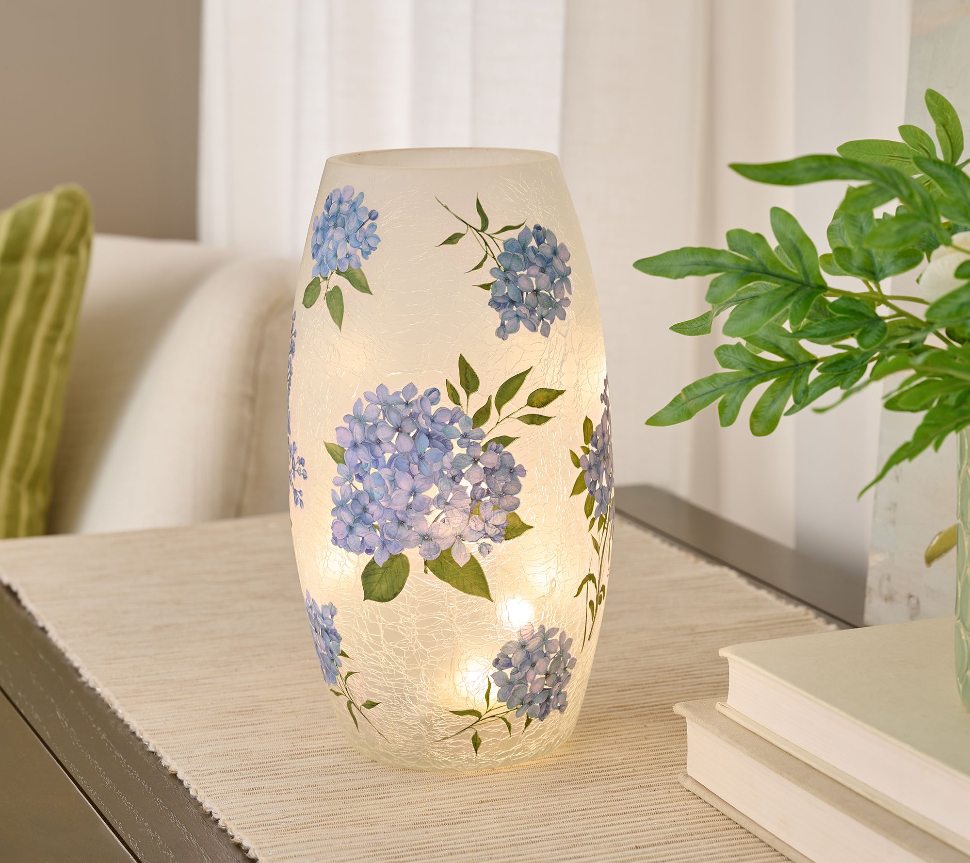 10" Illuminated Hydrangea Curved Hurricane by Valerie