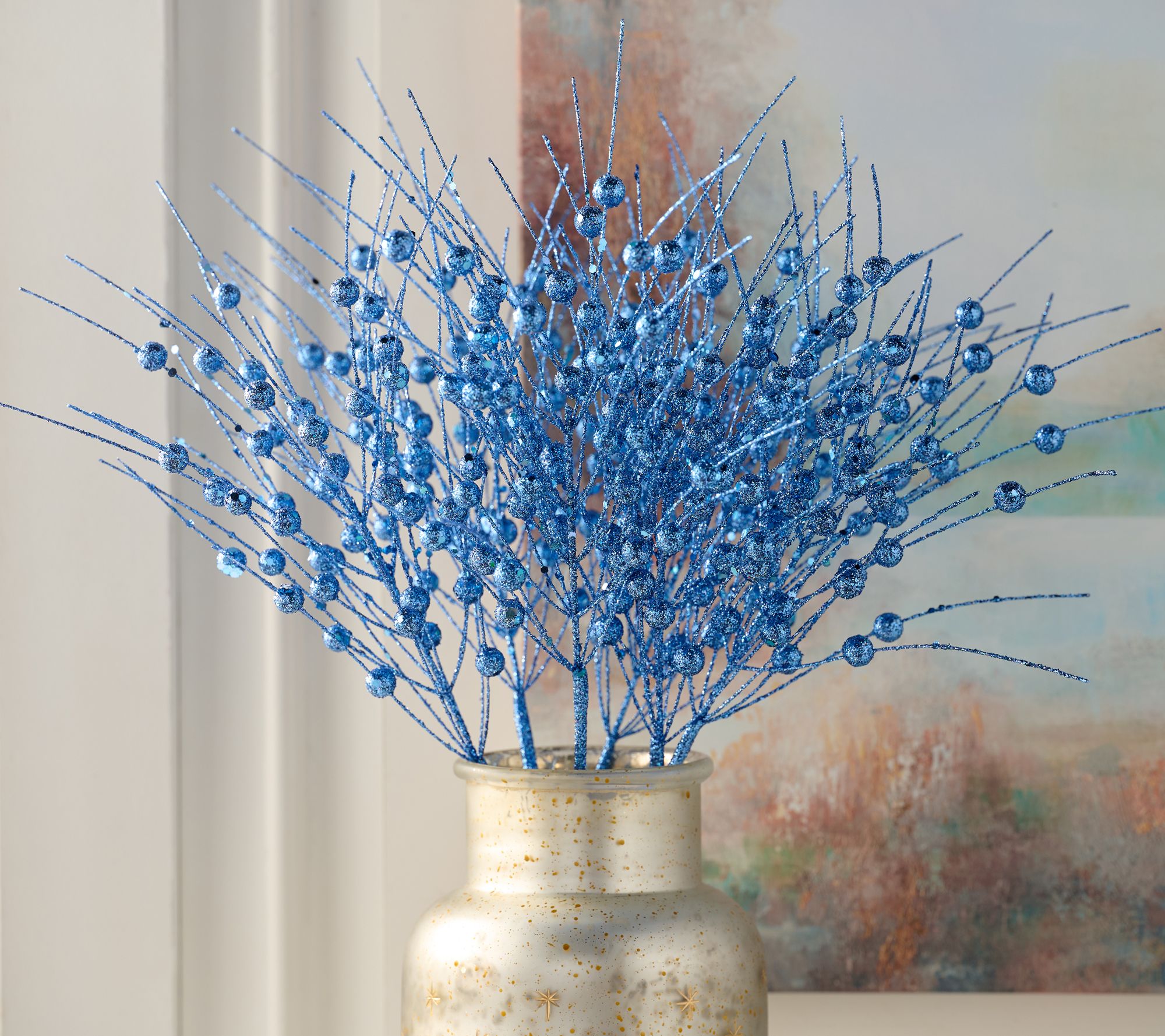 "As Is" Set of 6 Glittered Berry Stems by Valerie