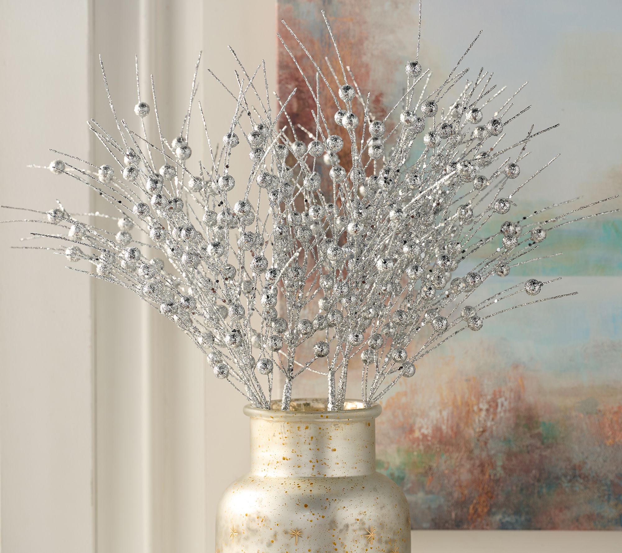 "As Is" Set of 6 Glittered Berry Stems by Valerie