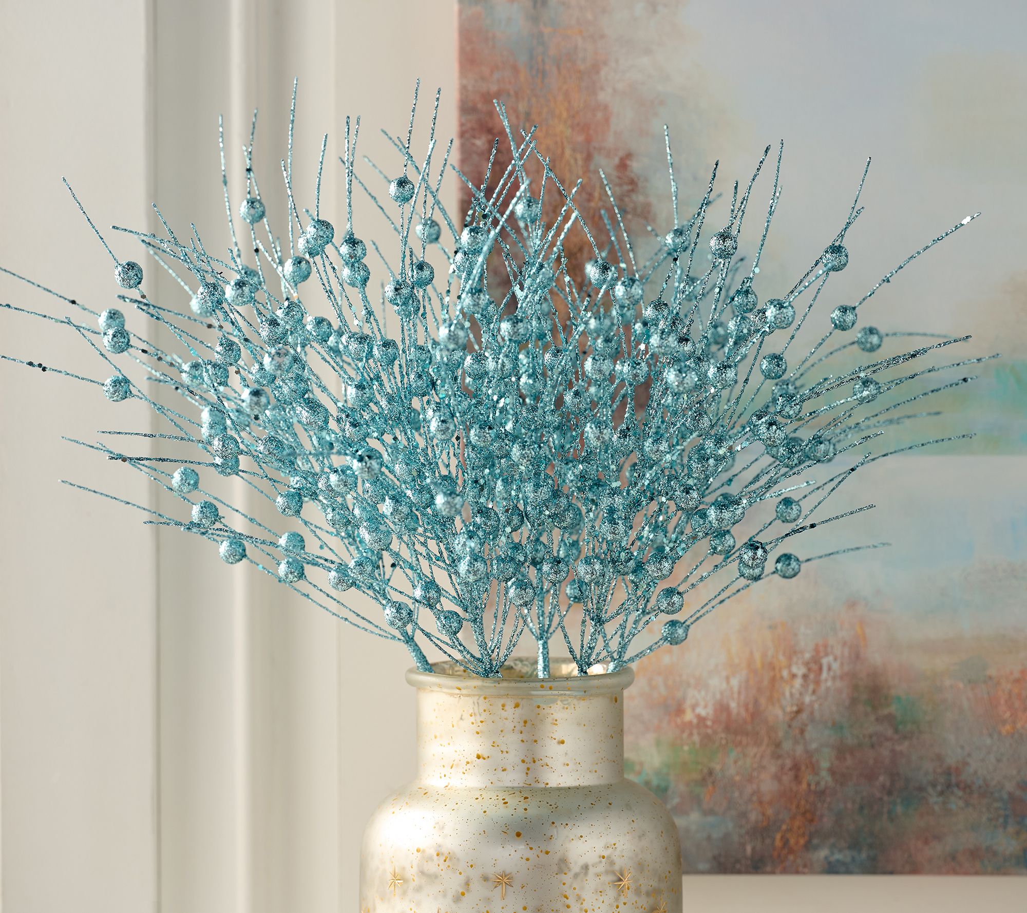 "As Is" Set of 6 Glittered Berry Stems by Valerie