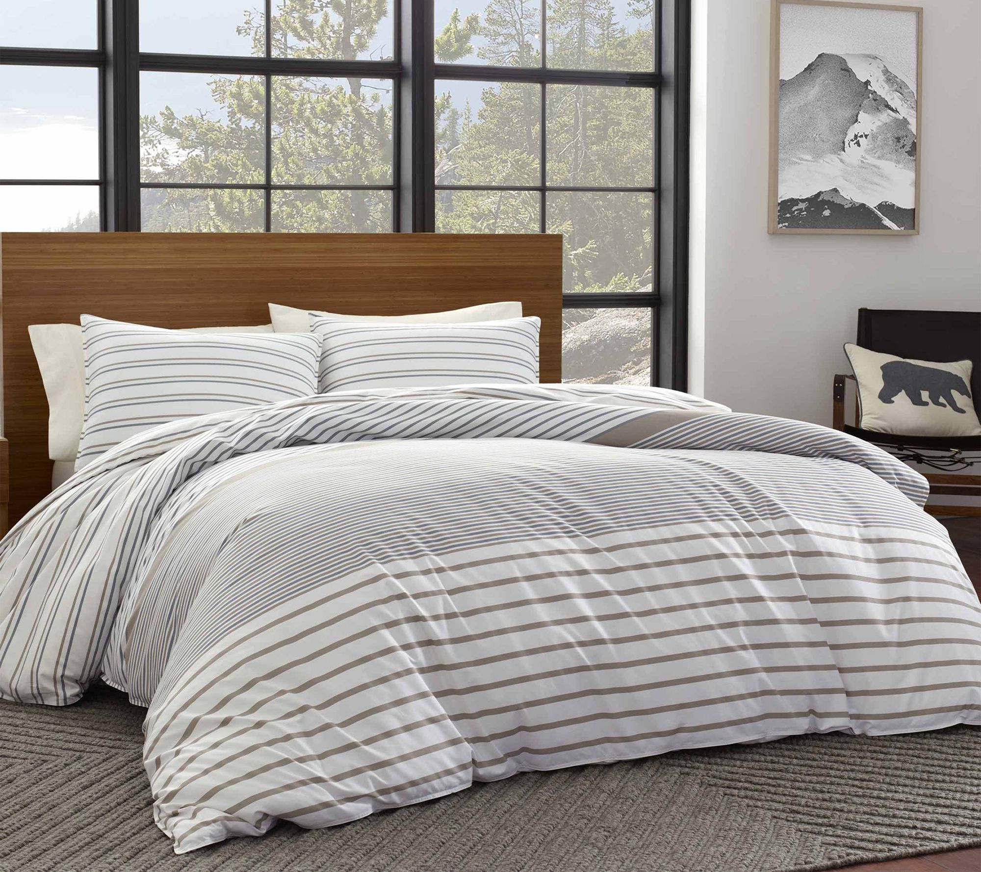 Eddie Bauer Cooper Stripe Grey Full/Queen DuvetCover Set