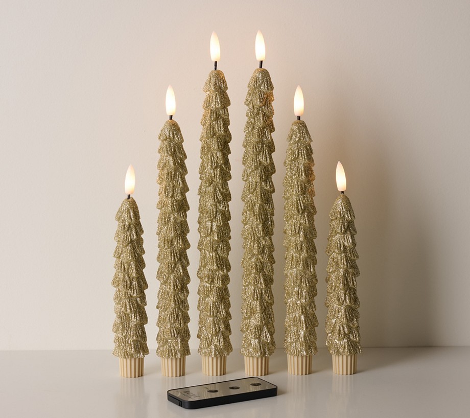 Home Reflections S/6  Glittered Flameless Tree Tapers