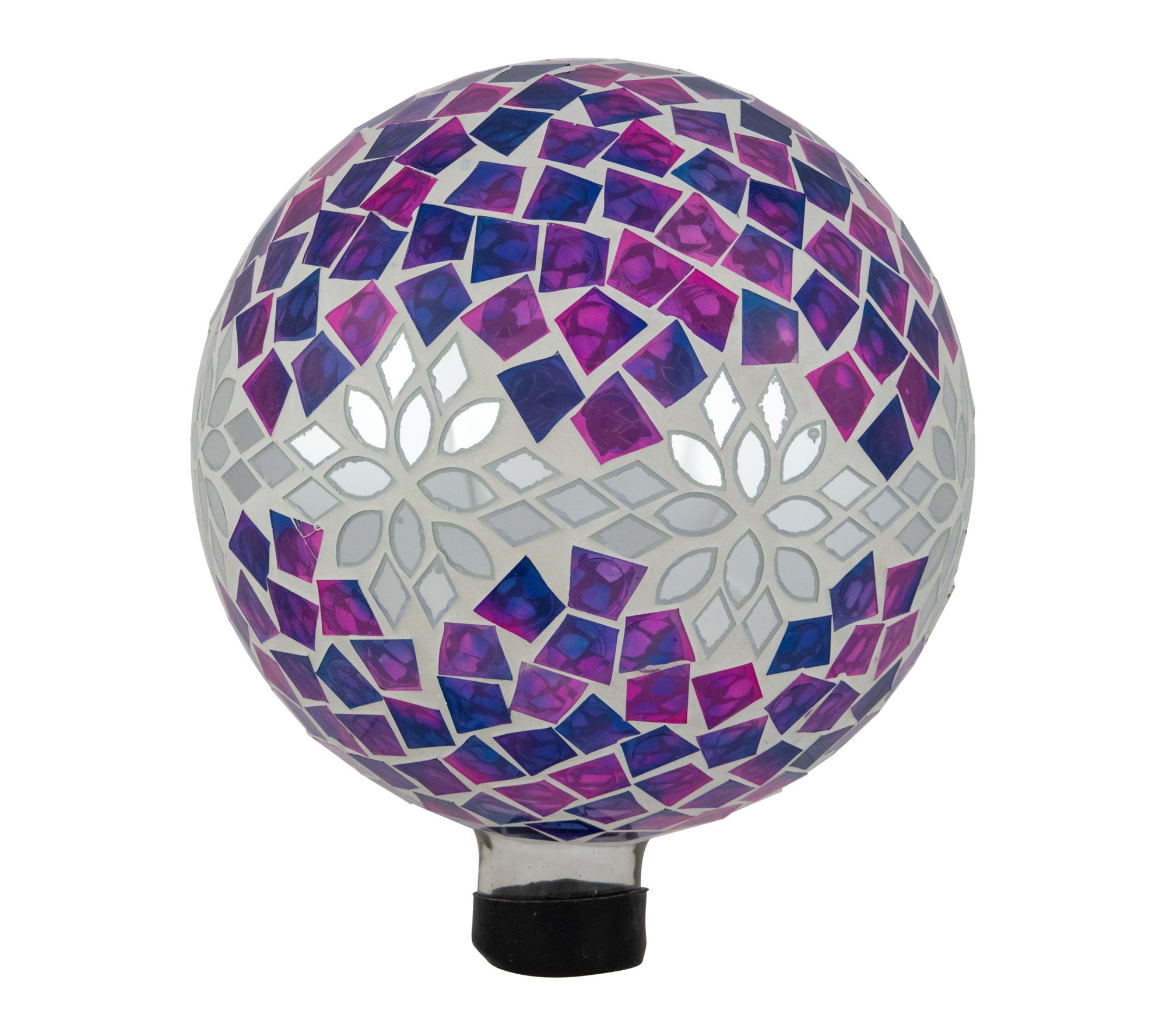 Northlight 10" Mosaic Floral Gazing Ball PurplePink Silver