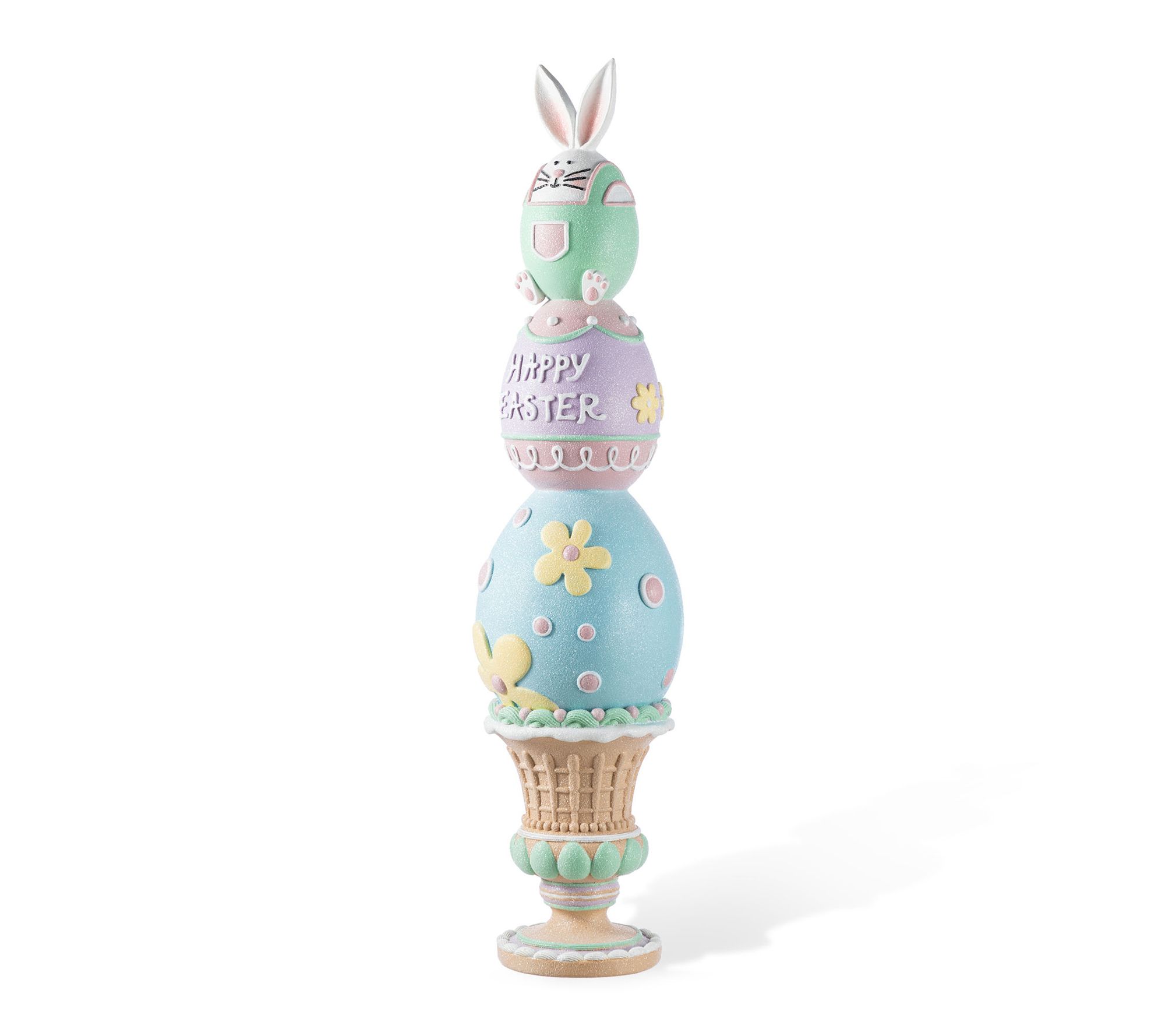 Glitzhome 30.5"H Easter Macaron Stacked Egg Bunny Porch Decor