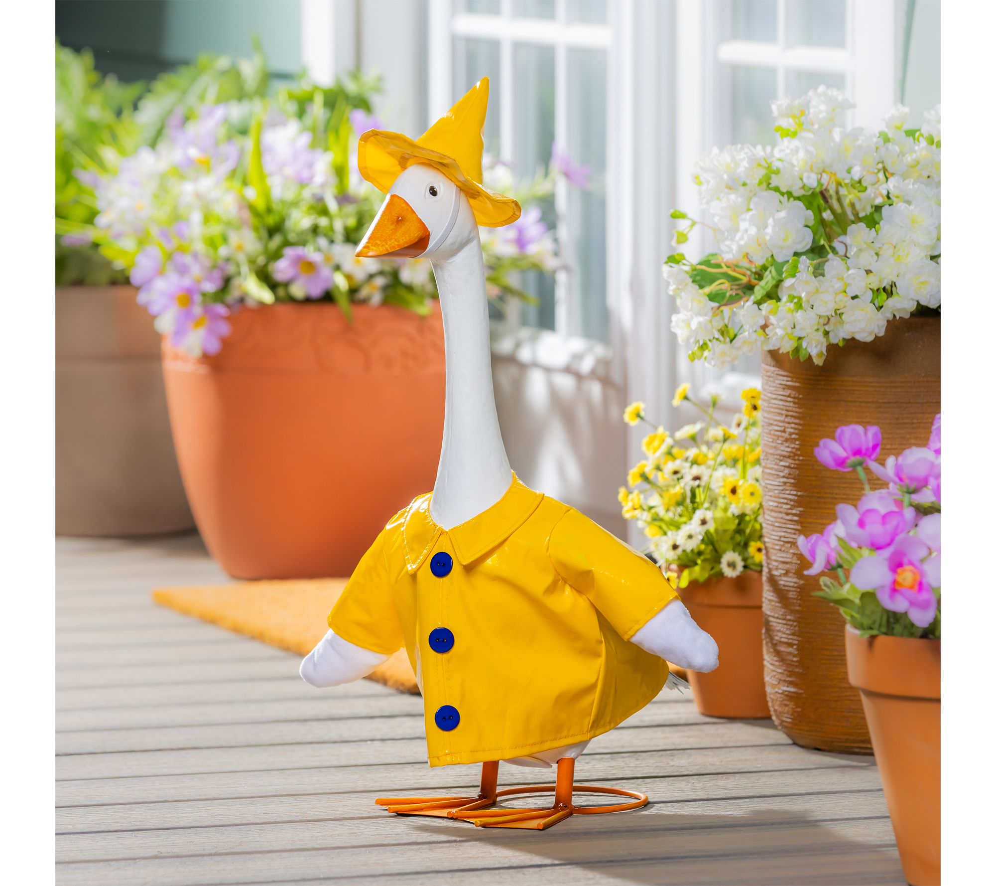 Evergreen Giddy the Porch Goose with Rain CoatGarden Statue