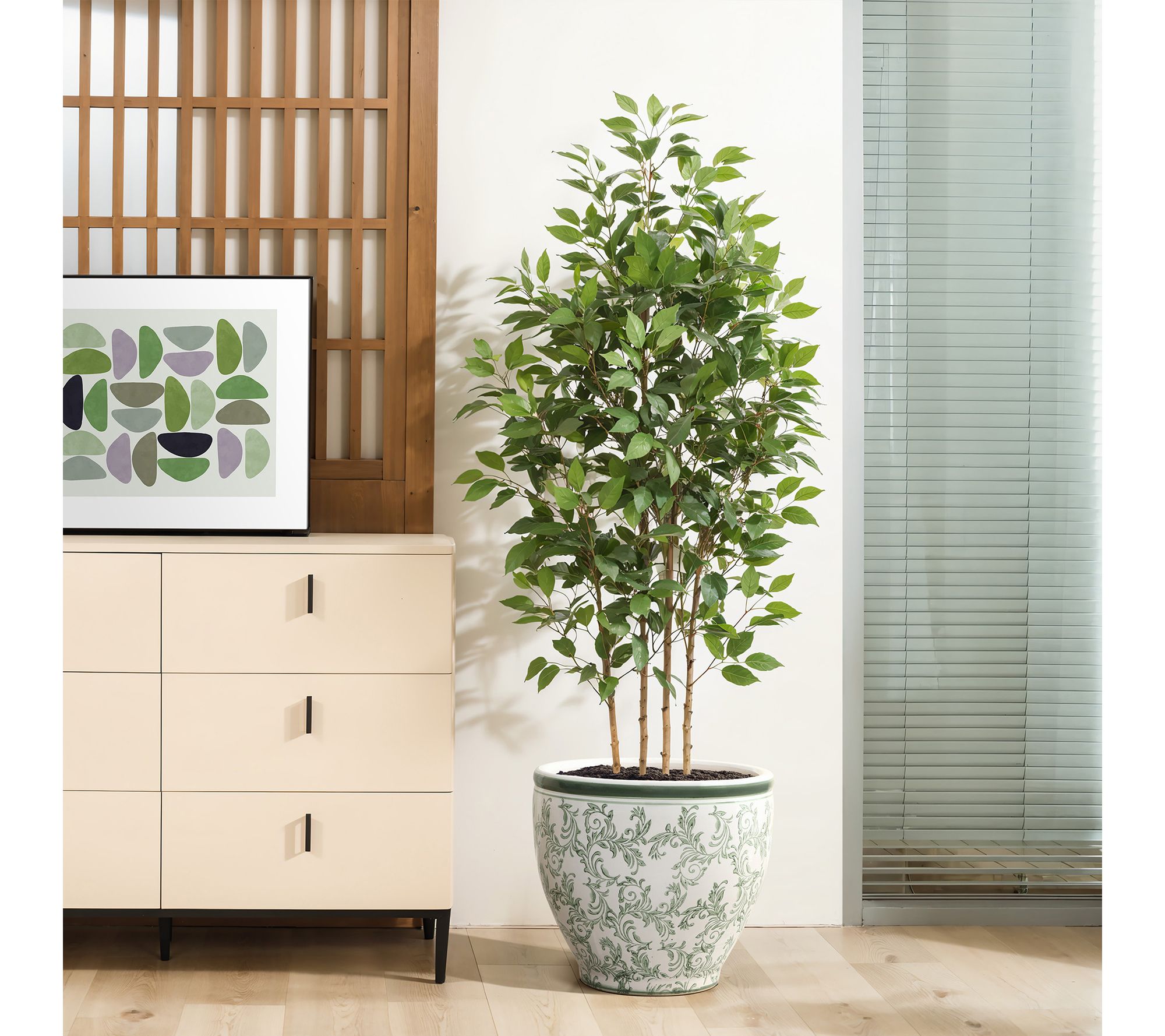 LuxenHome Green Paisley Ceramic Planter, 15.55"Round Pot