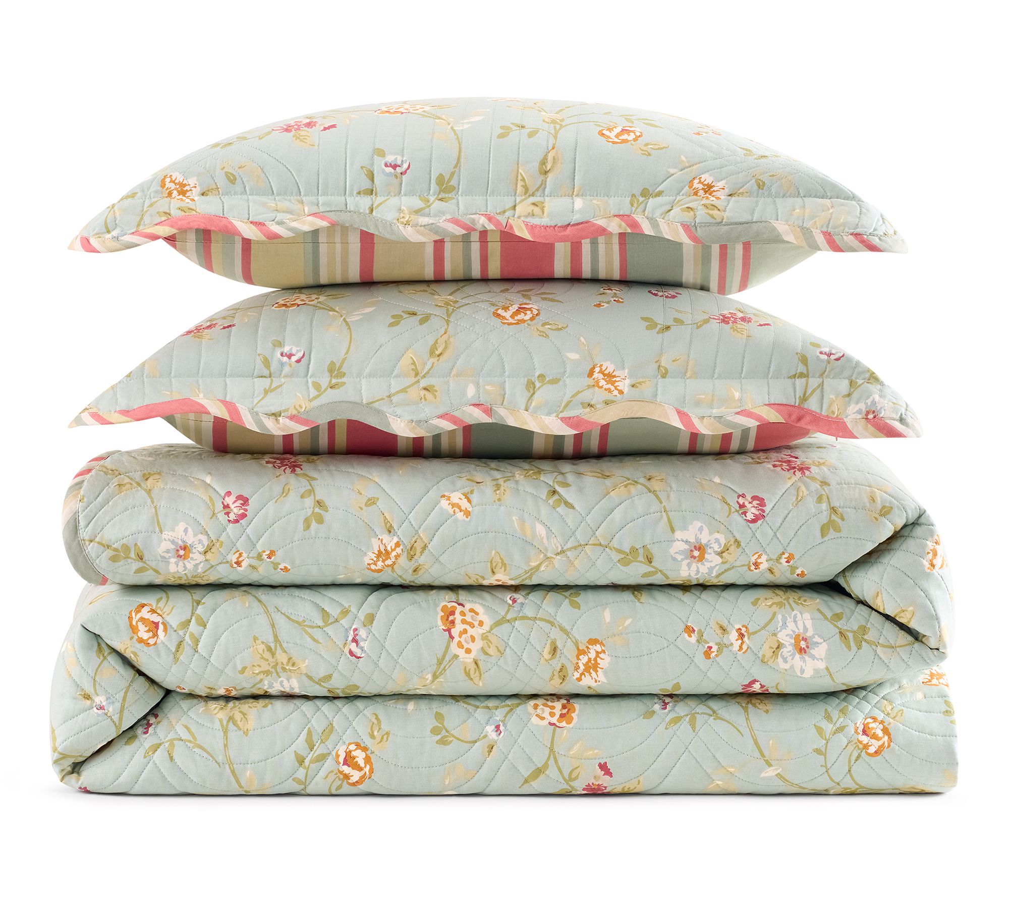 Waverly Garden Glitz 3PC Cotton Quilt Set & 2 Shams-F/Q Vapor