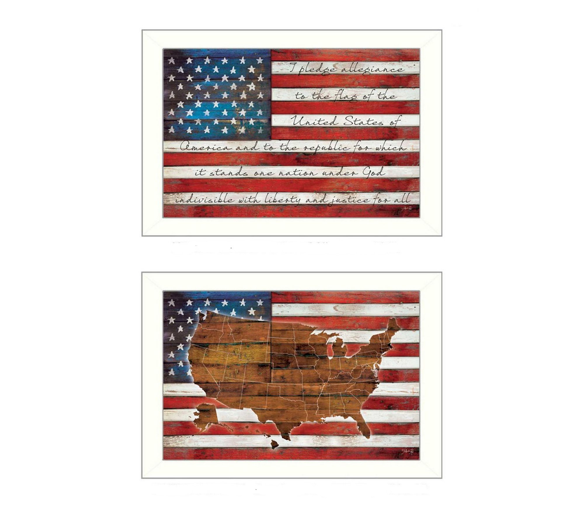 HomeRoots Set of Two American Flags White Framed Art