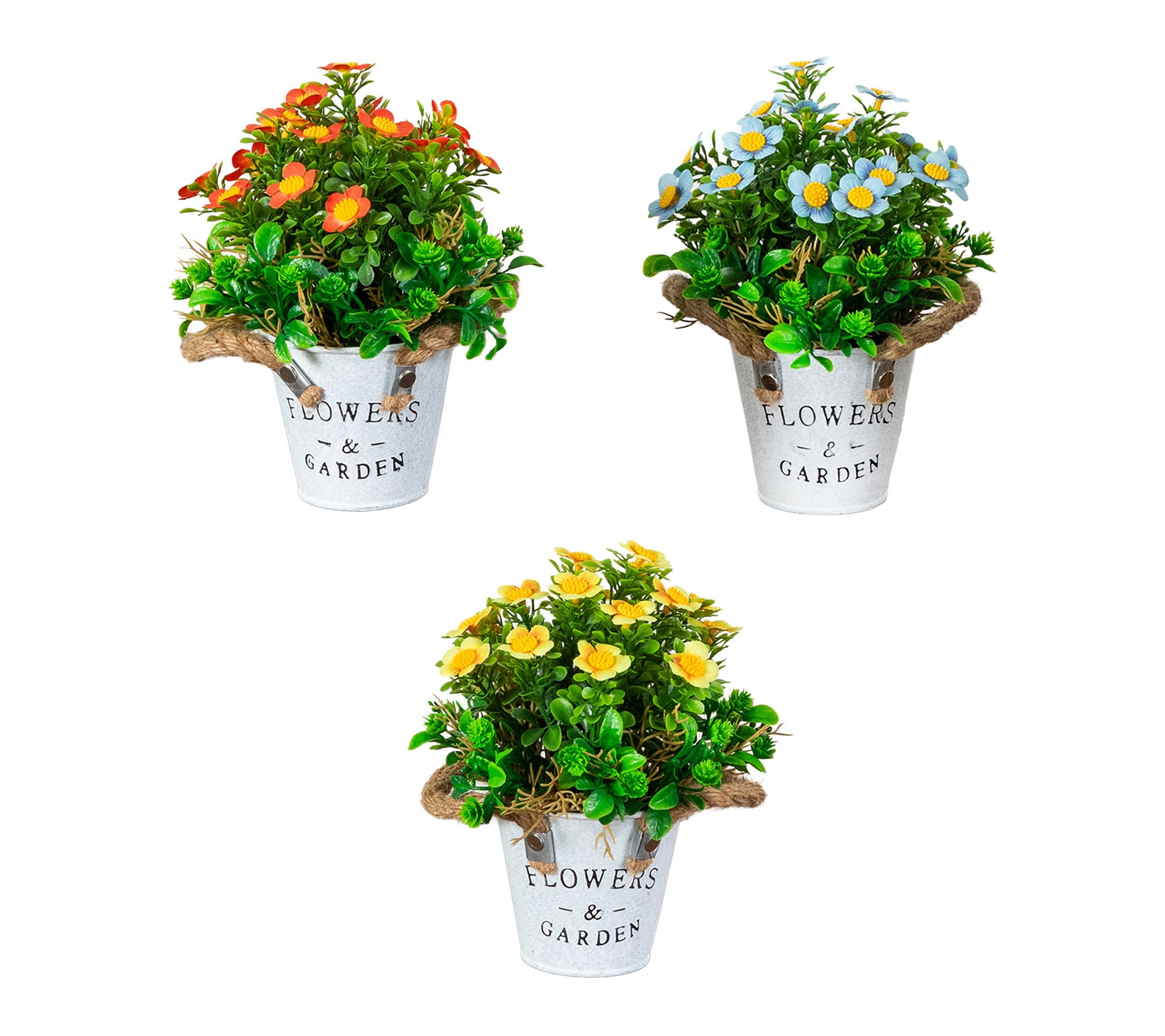 8-in Daisy in Decorative Planter - Set of 3 by Nearly Natural