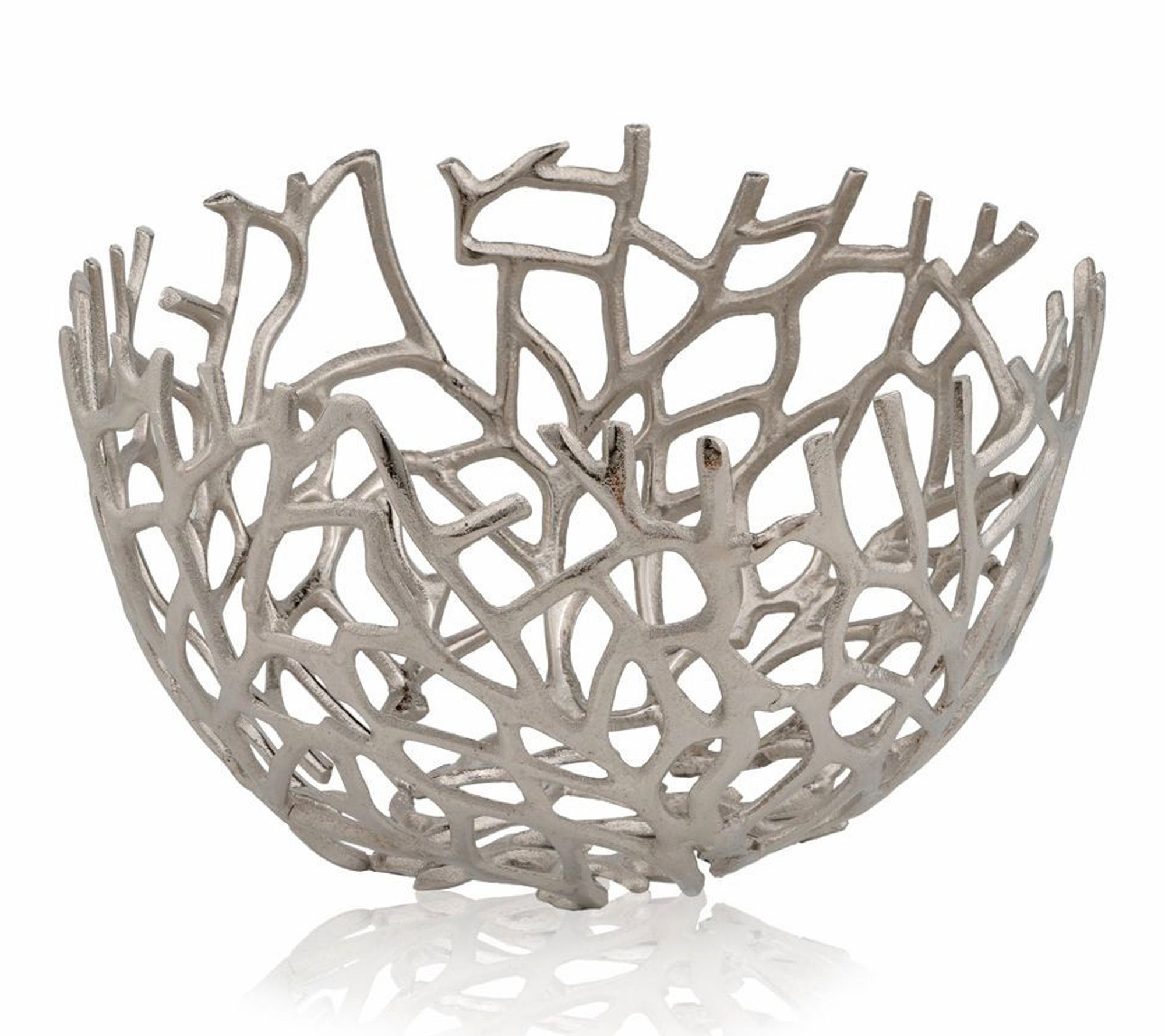 HomeRoots 15" Silver Aluminum Twigs Centerpiece Bowl