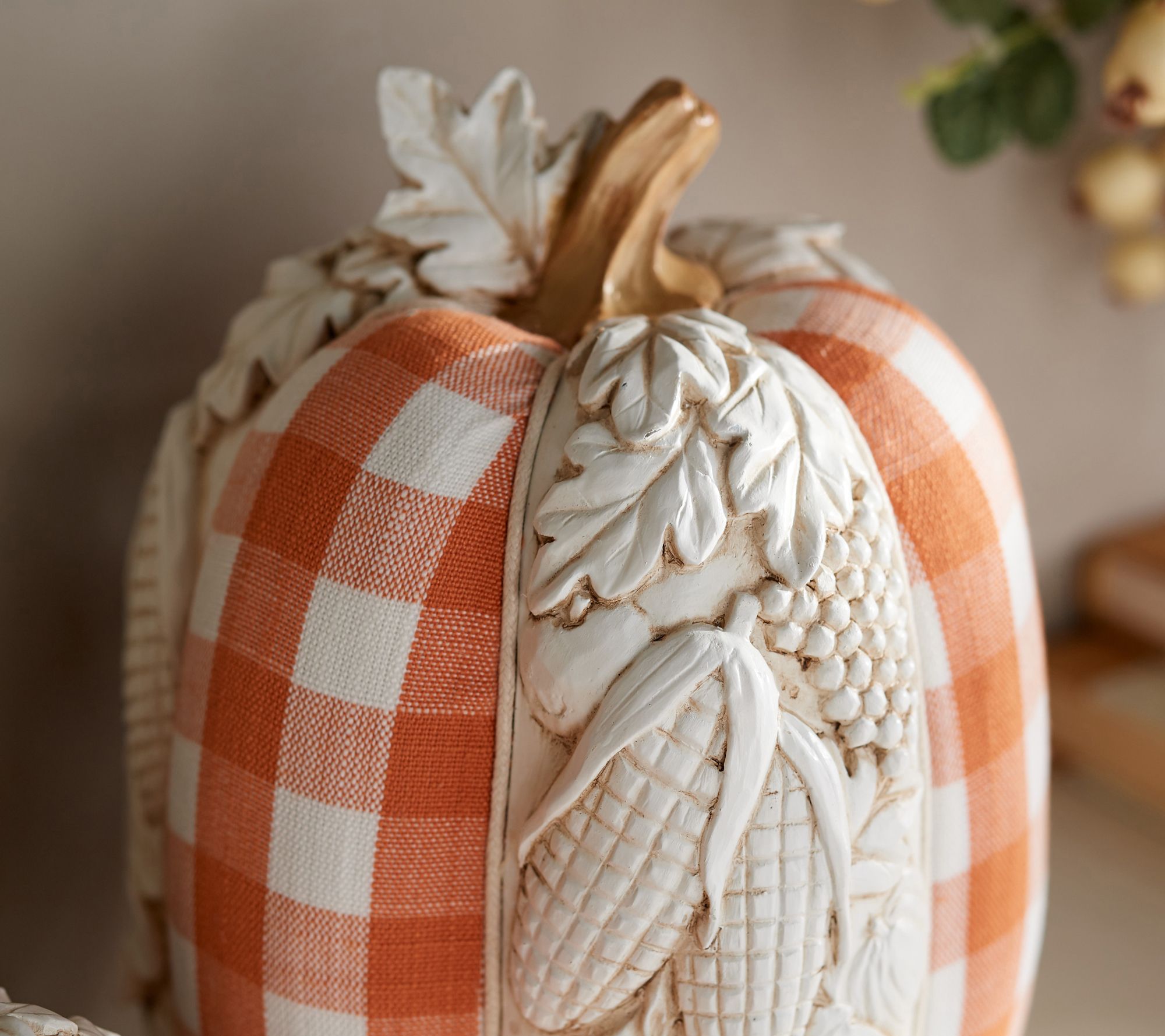 "As Is" S/2 Checkered Pumpkins with Embossed Sunflowers