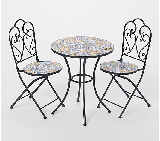 3 Piece Mosaic Bistro Table And Chair, Outdoor Tiled Table Set