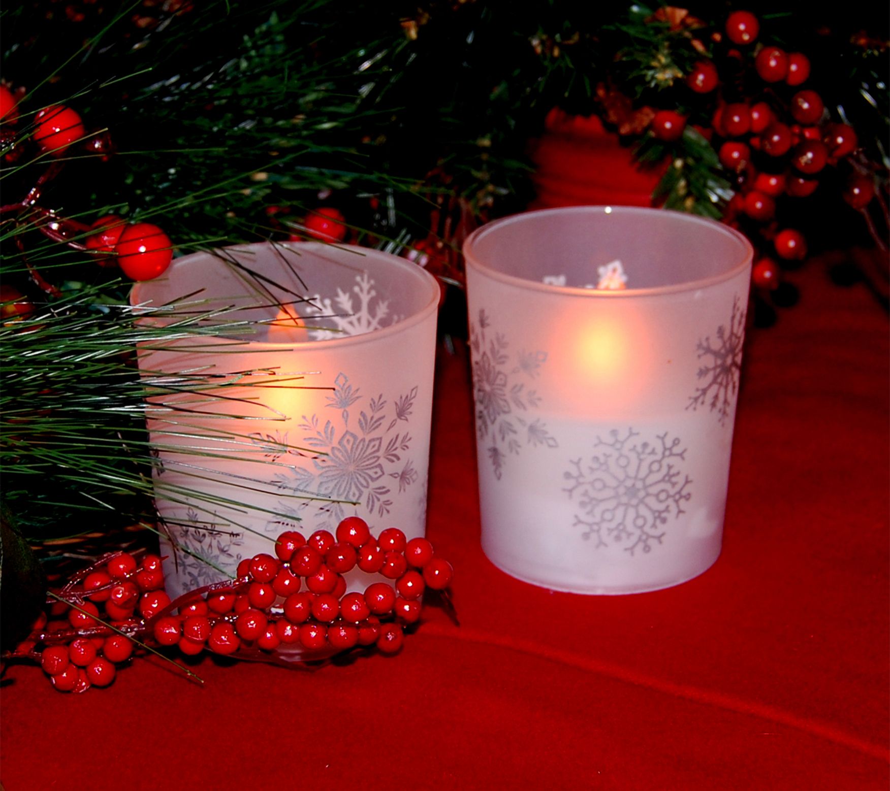 LumaBase Snowflake Glass LED Wax Candles with Timer, Set of 2