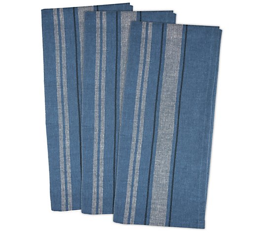 Design Imports Set of 3 French Stripe ChambrayKitchen Towels