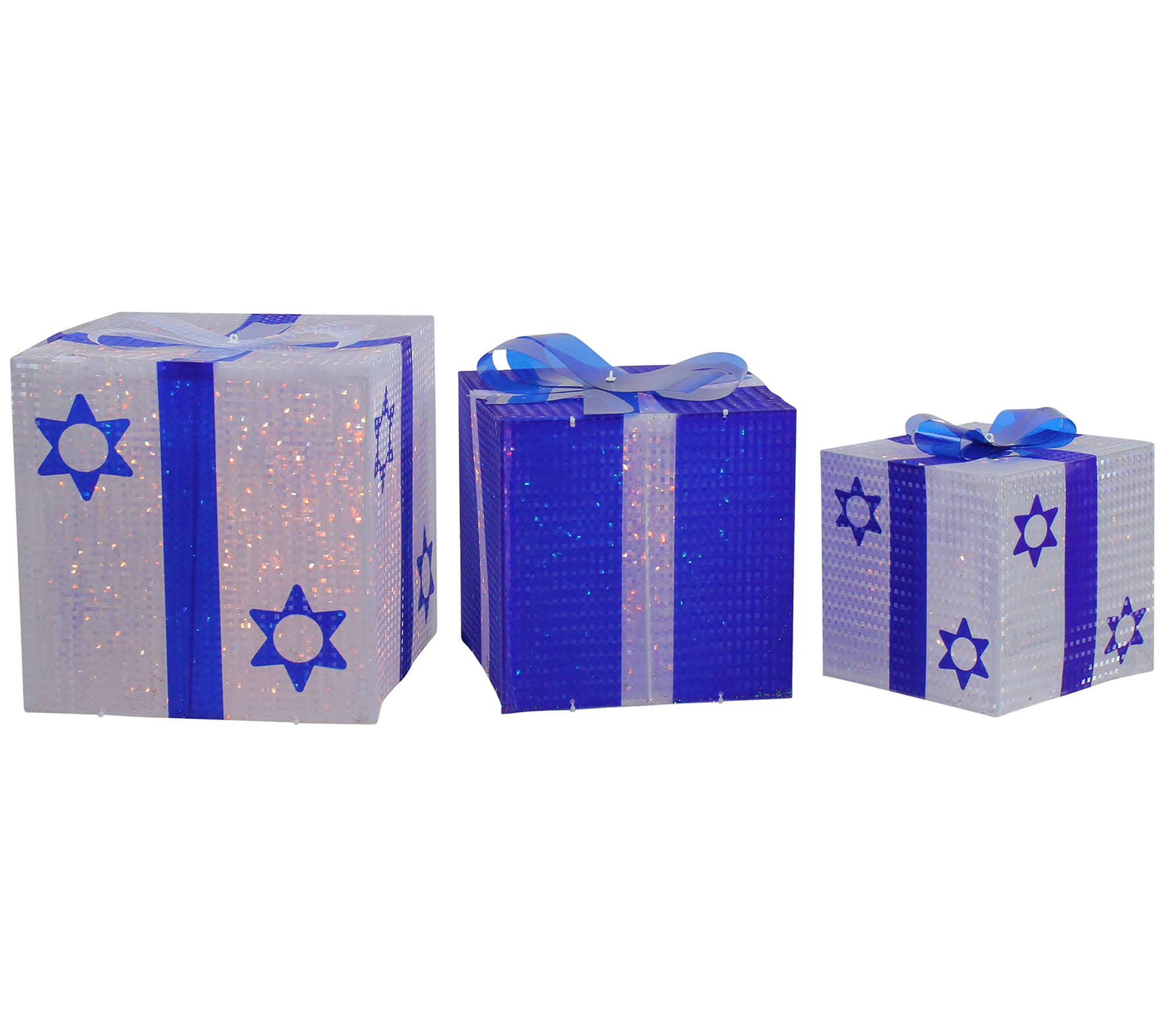 3-Piece Lighted White and Blue Gift Box Hanukkah Outdoor Decor