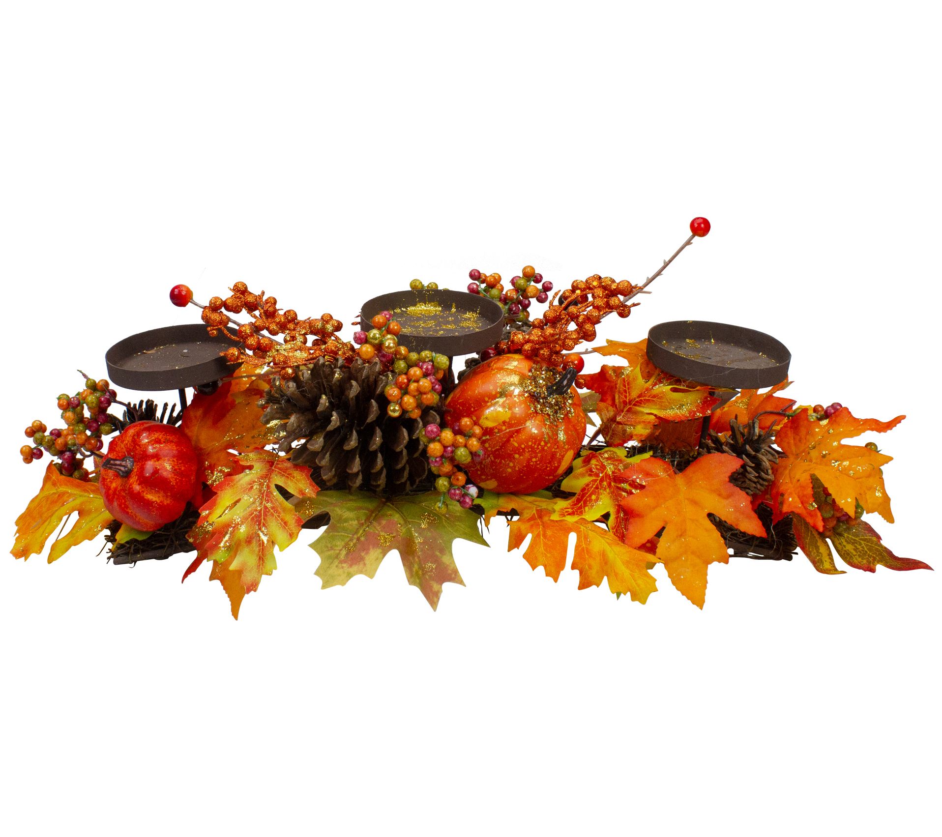 Northlight 21" Fall Harvest Leaves & Pumpkins Candle Holder