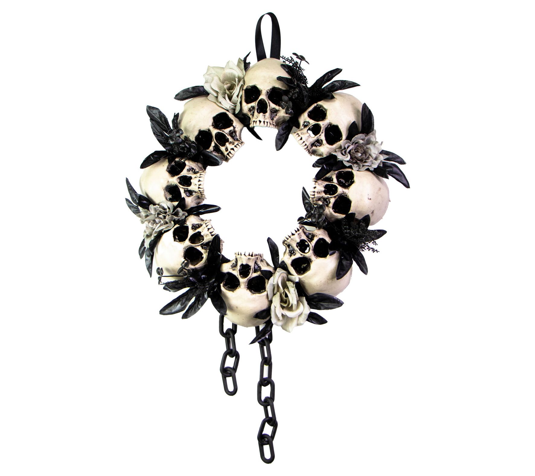 Haunted Hill Farm 15.7" Skulls and Chains Wreath, Halloween