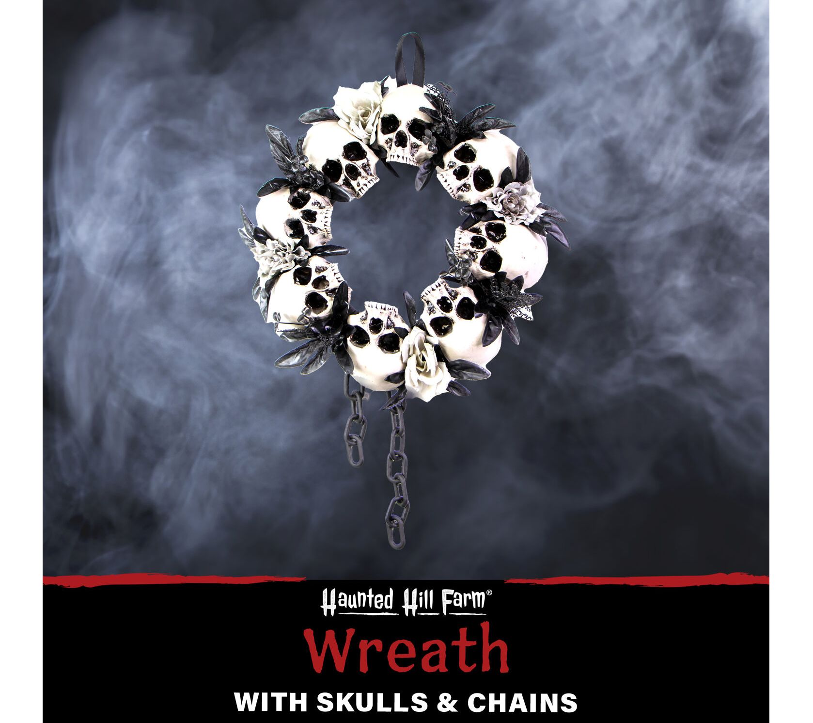 Haunted Hill Farm 15.7" Skulls and Chains Wreath, Halloween
