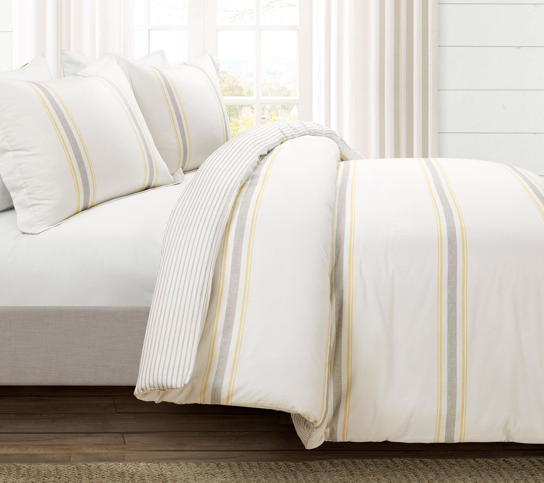Farmhouse Stripe Rev. Duvet Cover Set K by LushDecor
