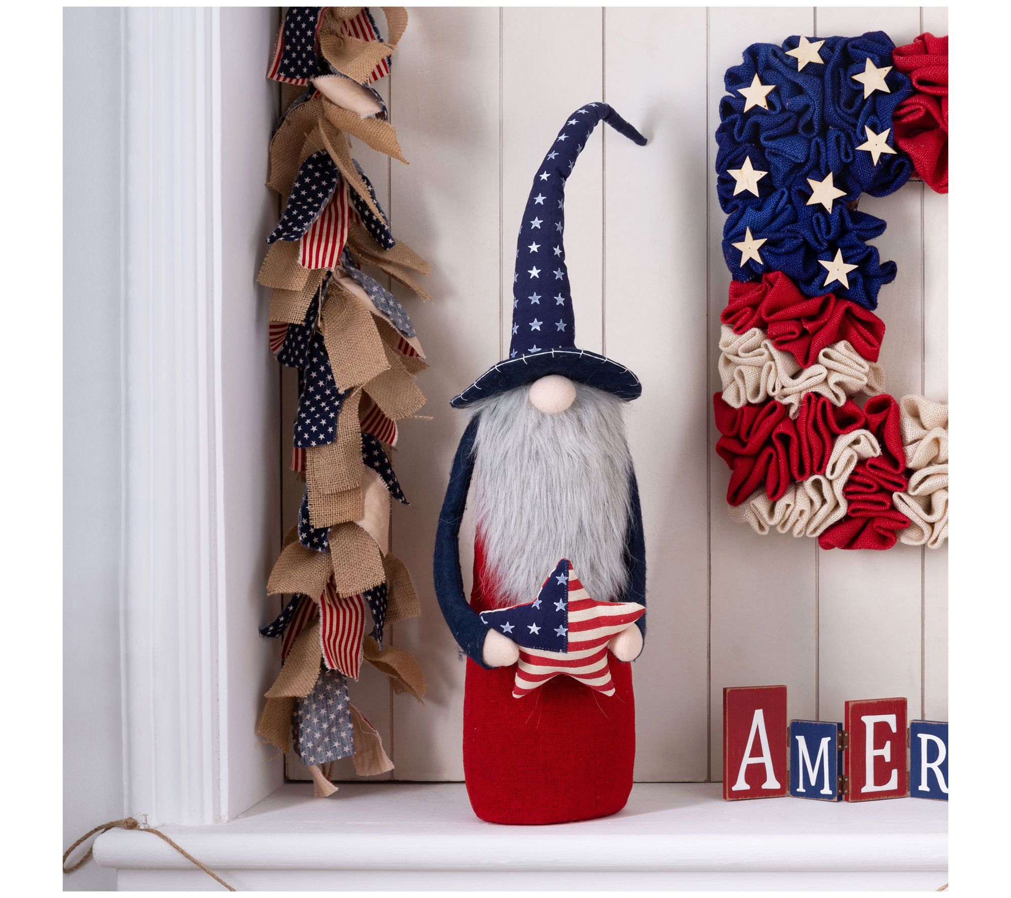 Glitzhome Patriotic Fabric Gnome with Posable Hat - QVC.com