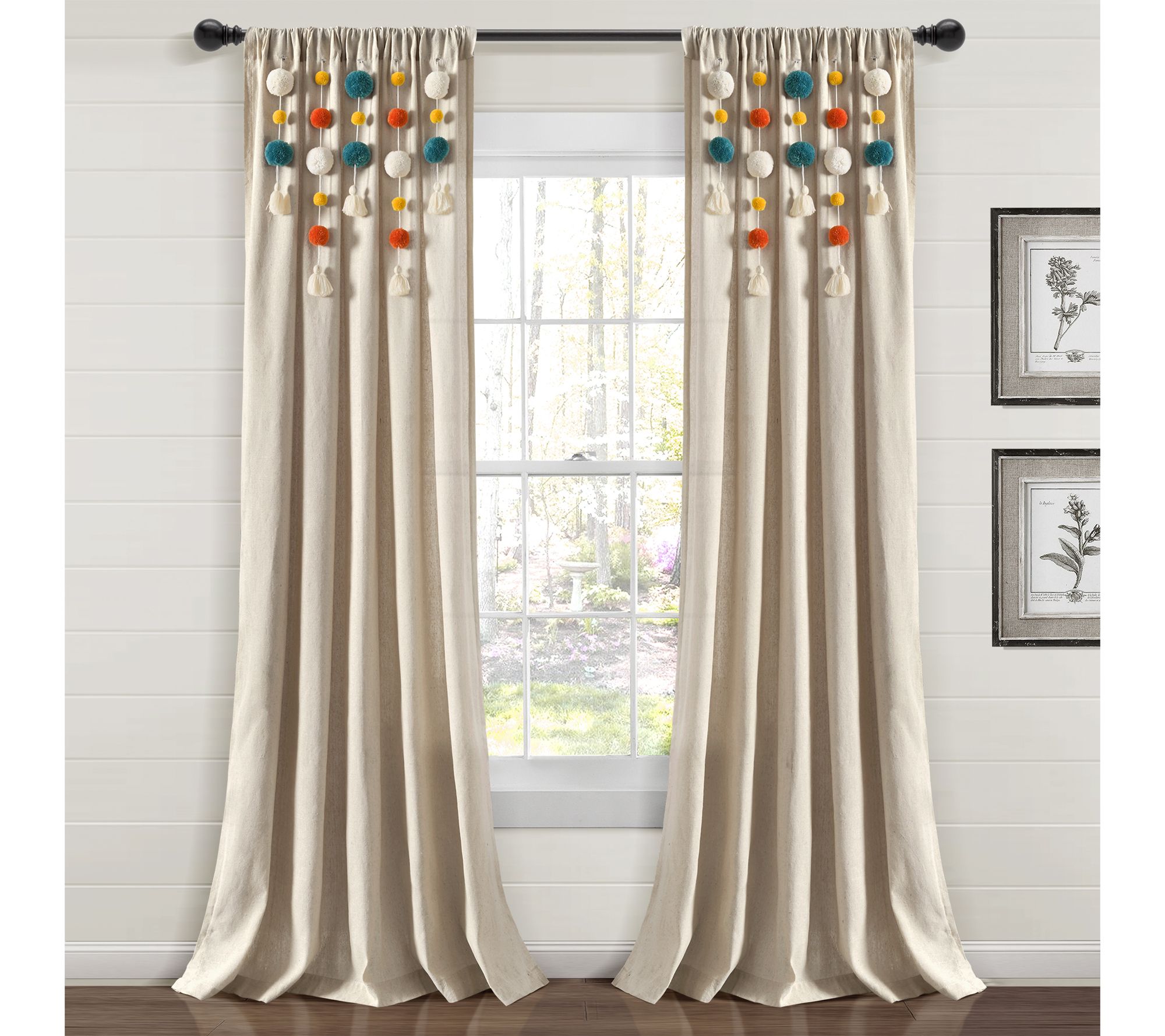 Boho PomPom One Window Curtain Panel 52" x 95"y Lush Decor