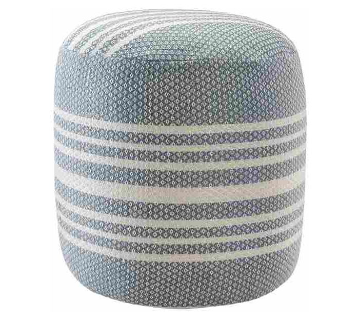Ox Bay Geometric Striped Handmade Outdoor Pouf Ottoman