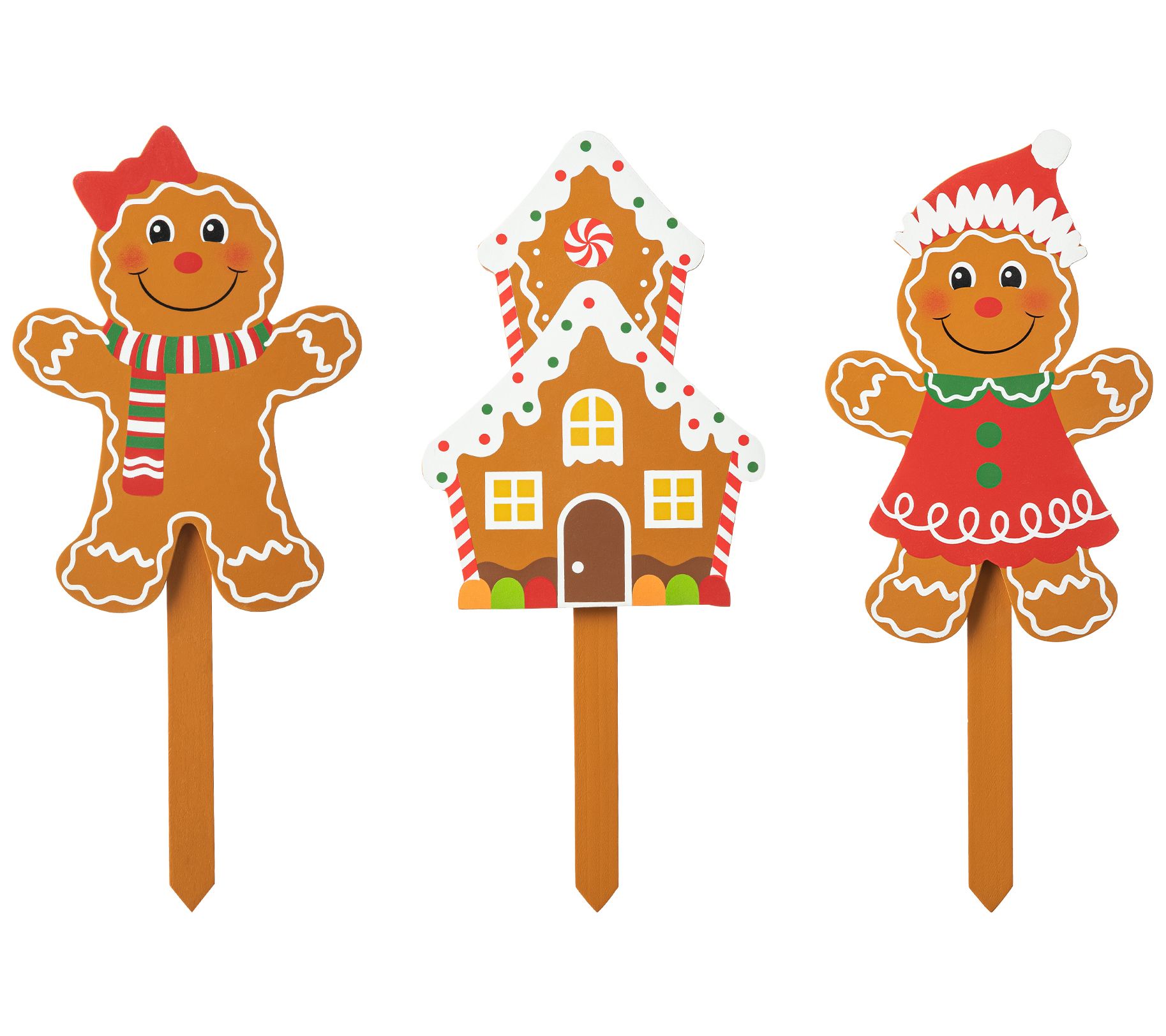 Glitzhome Set of 3 Wooden Gingerbread Man YardGarden Stakes