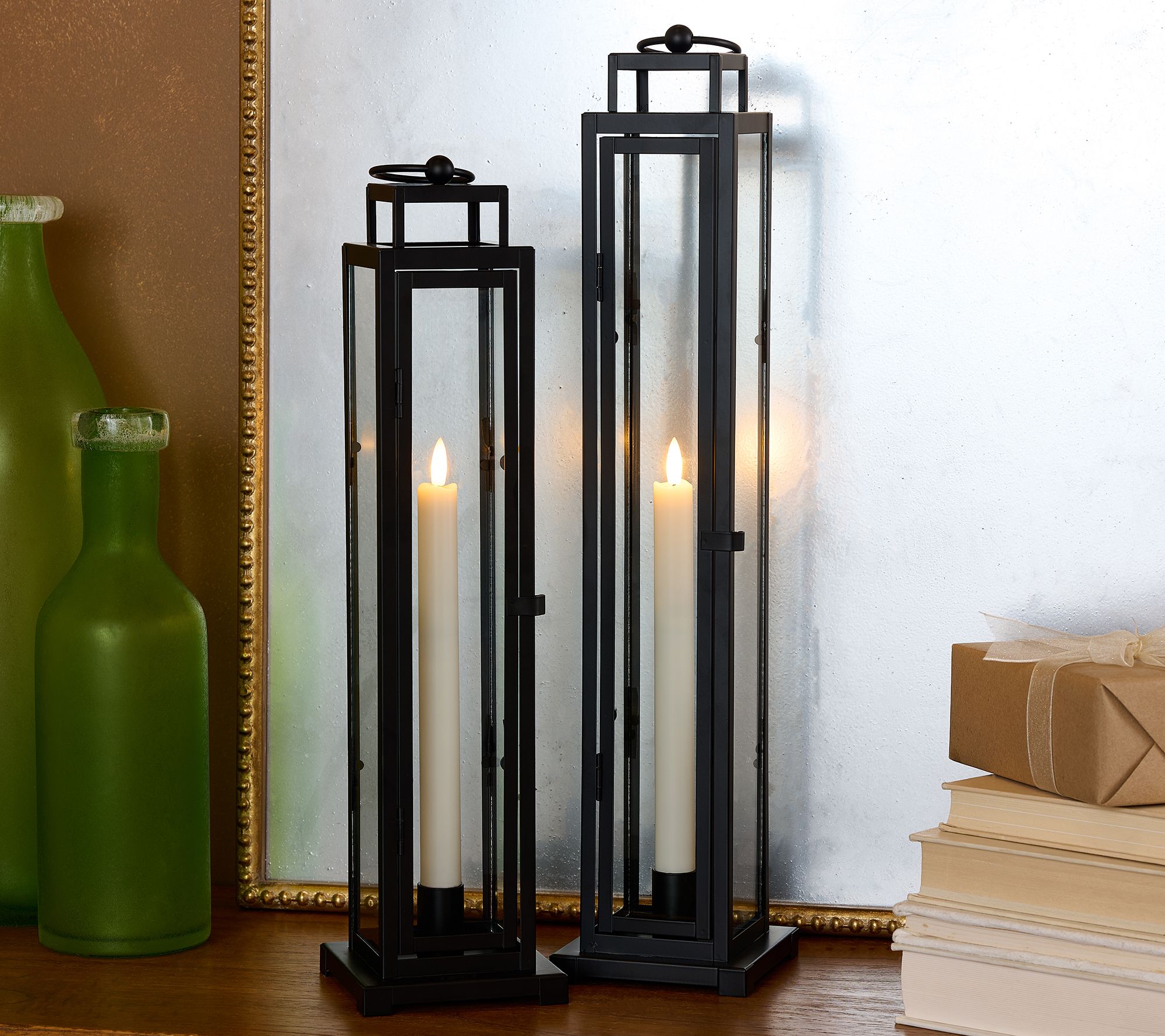 Home Reflections Indoor/Outdoor Set of 2 Taper Lanterns