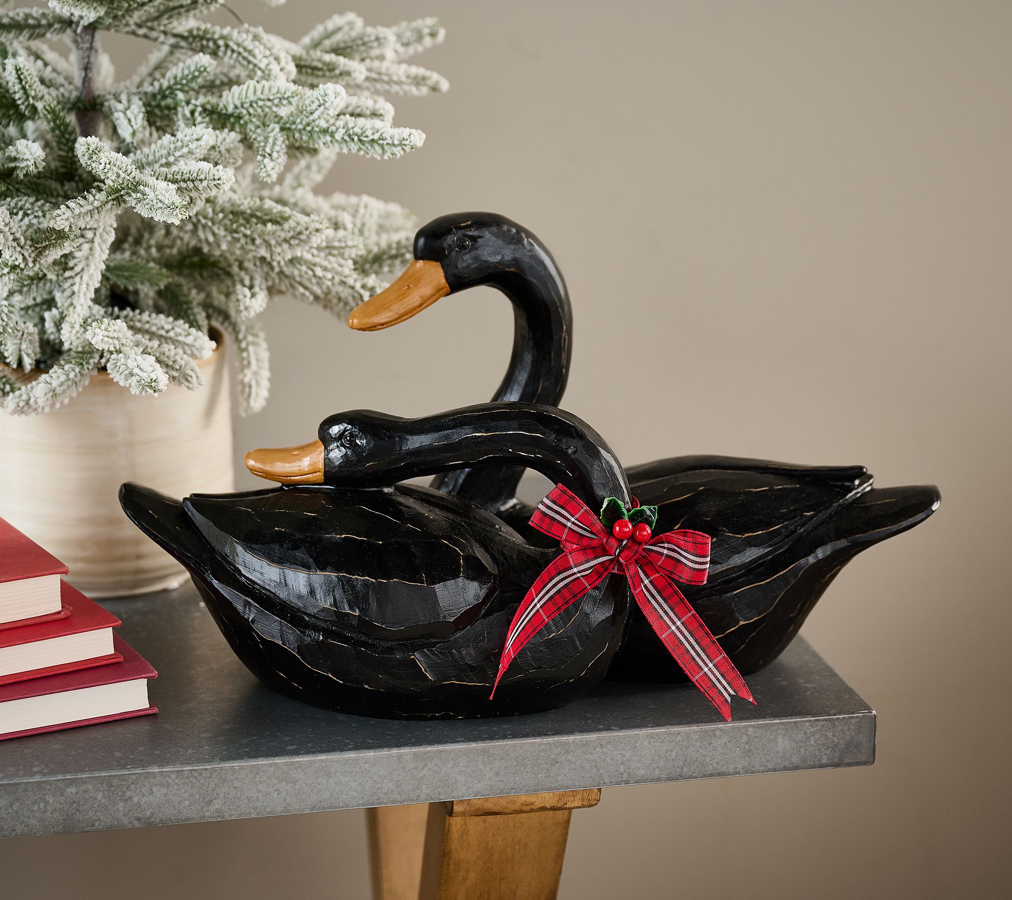 Swans with Carved Design and Ribbon by Valerie