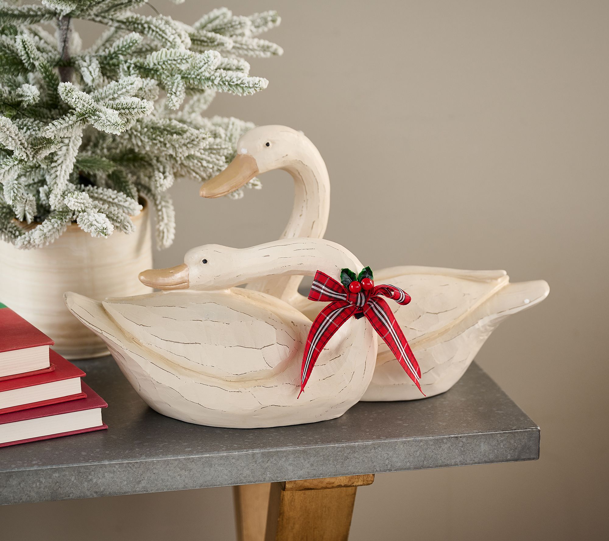Swans with Carved Design and Ribbon by Valerie